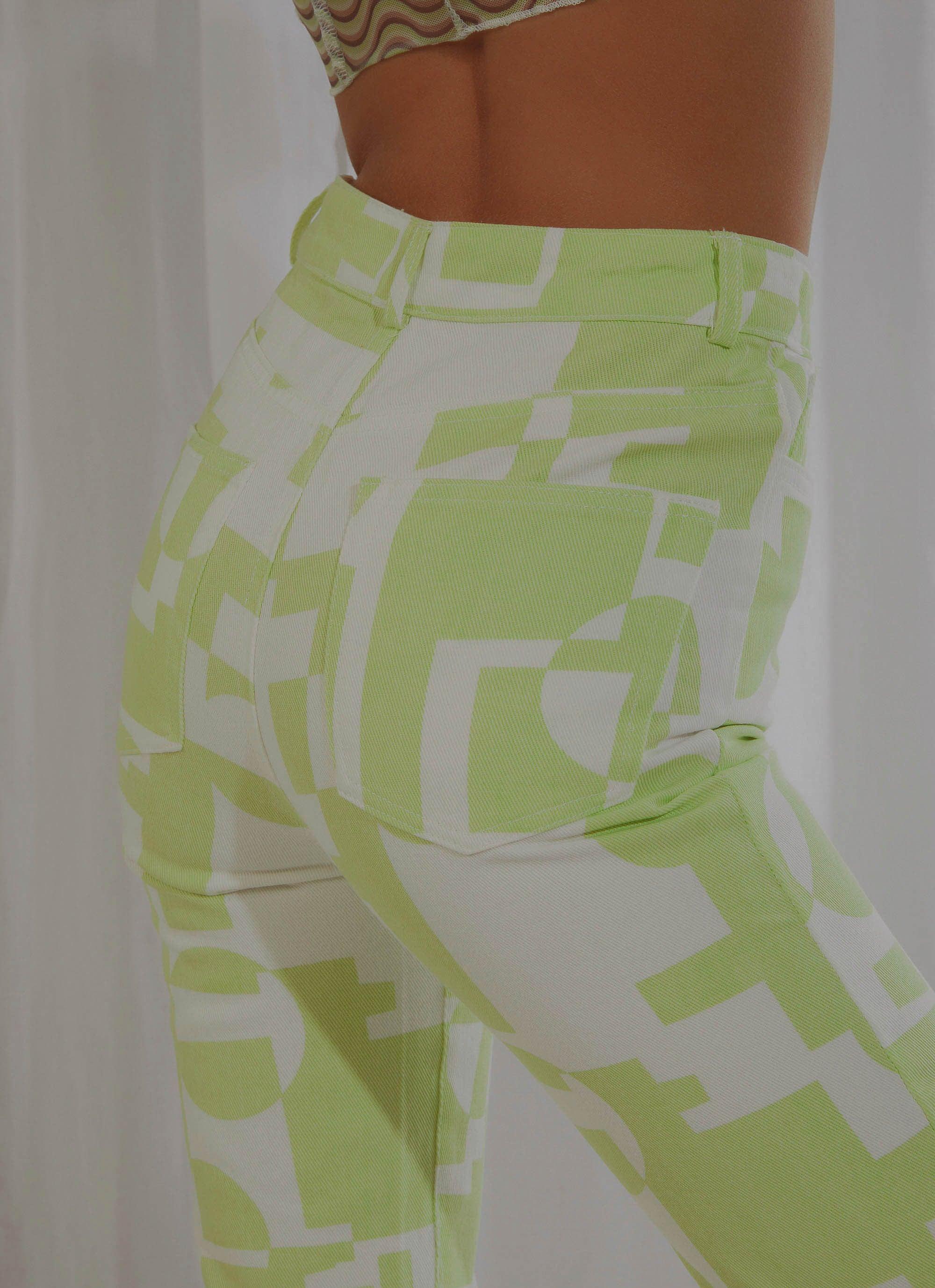 Electric Avenue Pants for Women - High Waisted Stretch Yoga Pants in Lime Green - Perfect for Workouts, Yoga, and Casual Wear