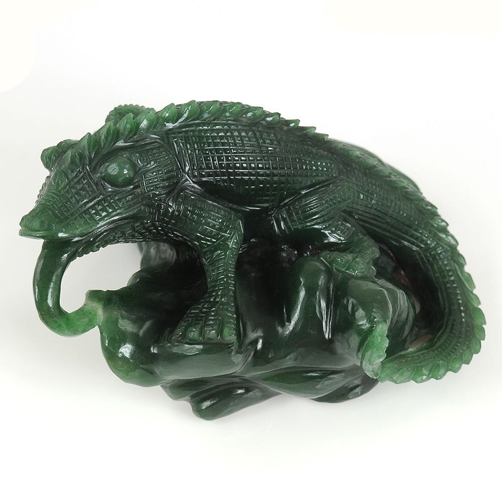 Hand Carved Green Aventurine Quartzite Chameleon Sculpture - Limited Edition Gemstone Art Figurine for Home Decor, Office Display & Spiritual Healing