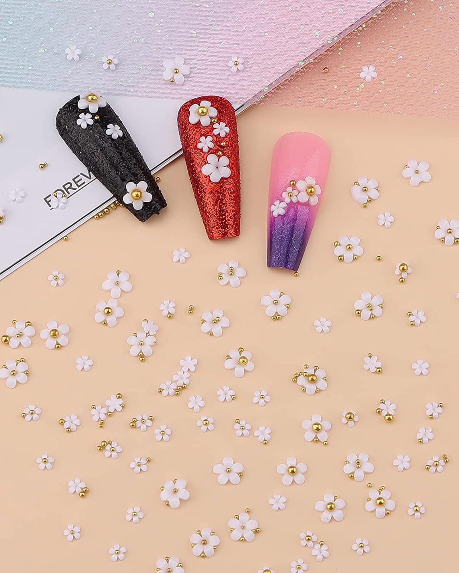 3D Cherry Blossom Nail Charms with Rhinestones & Pearls - DIY Acrylic Nail Art Kit for Spring Manicures - Nail Salon Supplies (2 Boxes) - Perfect for Bridal Nails, Party Manicures & Nail Art Enthusiasts