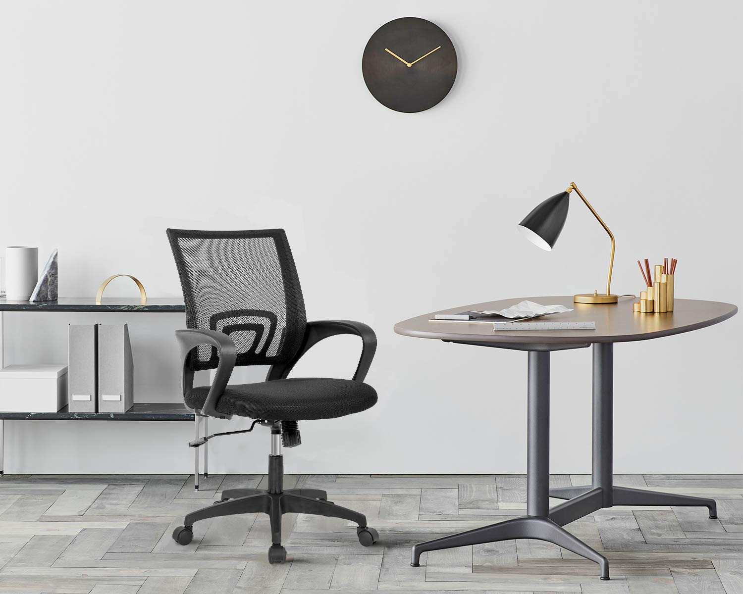 Ergonomic Mesh Office Chair with Lumbar Support - Adjustable Mid-Back Computer Desk Chair with Armrests & Rolling Swivel for Home & Executive Use - Comfortable Task Chair for Long Work Hours (Black)