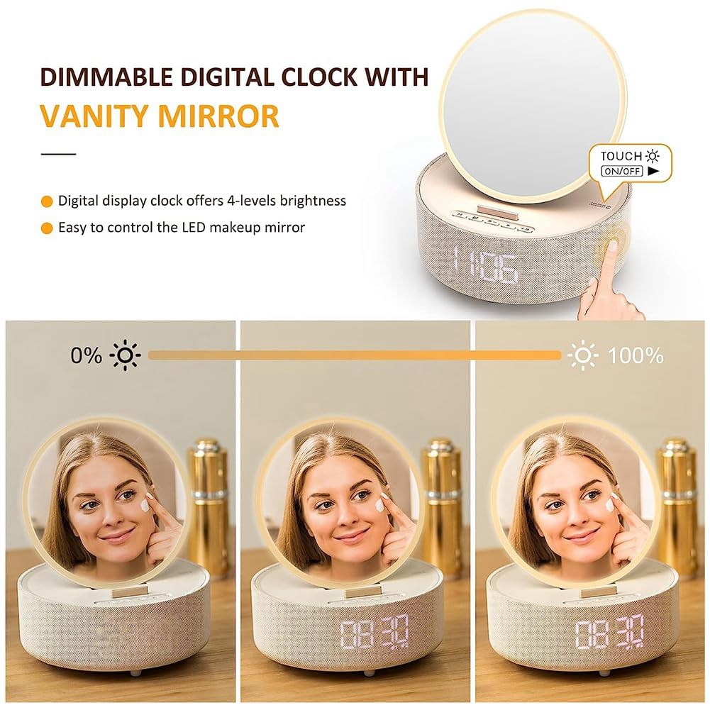6-in-1 Wireless Charging Station with Alarm Clock, Bluetooth Speaker, Fast Qi Charger for iPhone & Android - Perfect for Bedroom, Office & Nightstand Charging