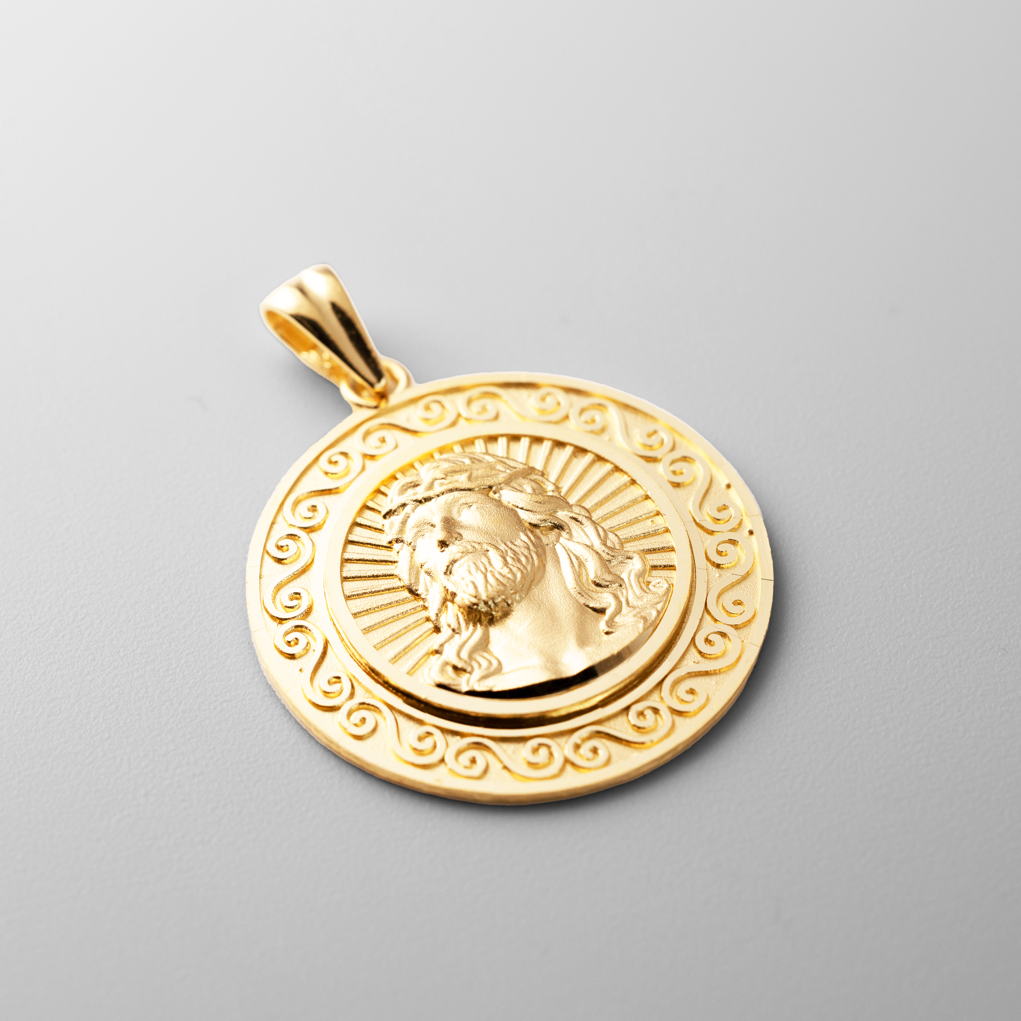 Gold Large Round Medal Jesus Pendant PT3235 - Religious Jewelry for Men & Women - Perfect for Baptism, Confirmation & Faith-Based Gifts
