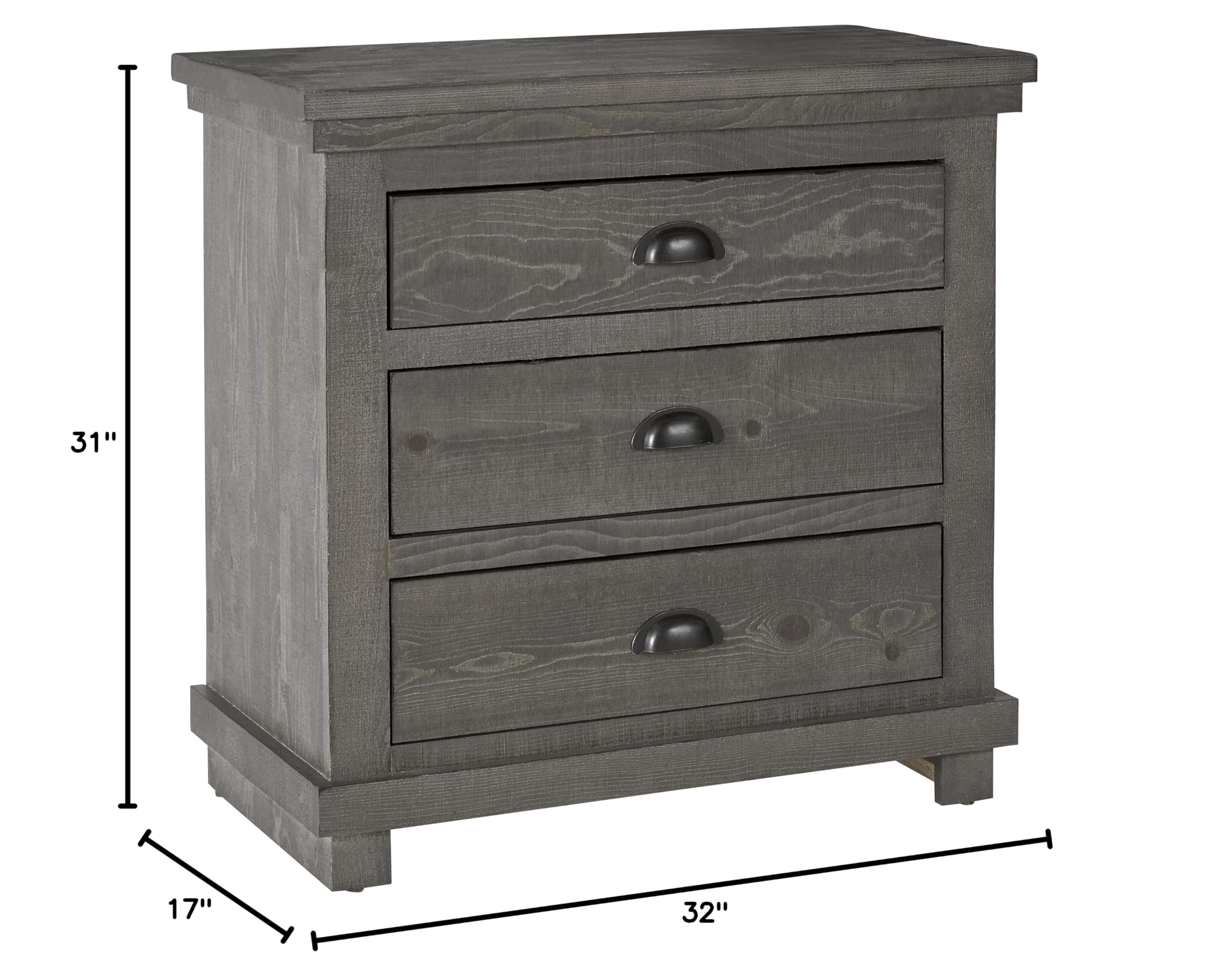 Progressive Furniture Willow Nightstand - Distressed Dark Gray Finish, Bedroom Side Table with Storage for Home Decor