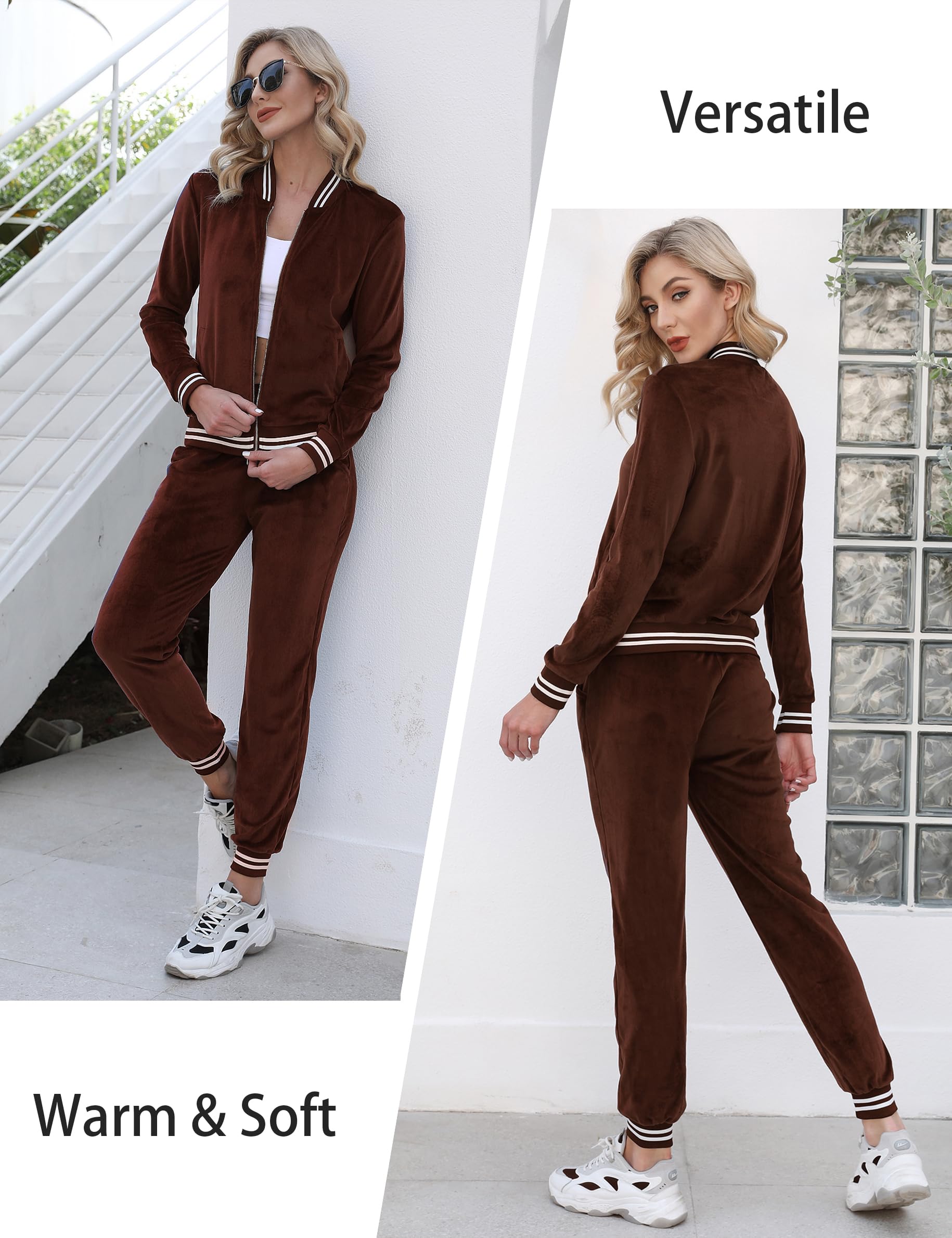 Totatuit Women's 2-Piece Velour Sweatsuit Set - Long Sleeve Zip Up Hoodie & Jogger Pants with Pockets | Cozy Lounge Wear for Home, Gym, and Casual Outings