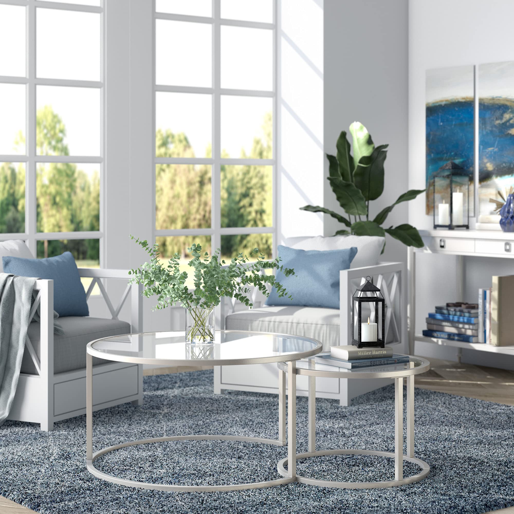 Watson Round Nested Coffee Table Set - Modern Satin Nickel Finish Side Tables for Living Room, Bedroom & Office - Perfect for Small Spaces & Home Decor