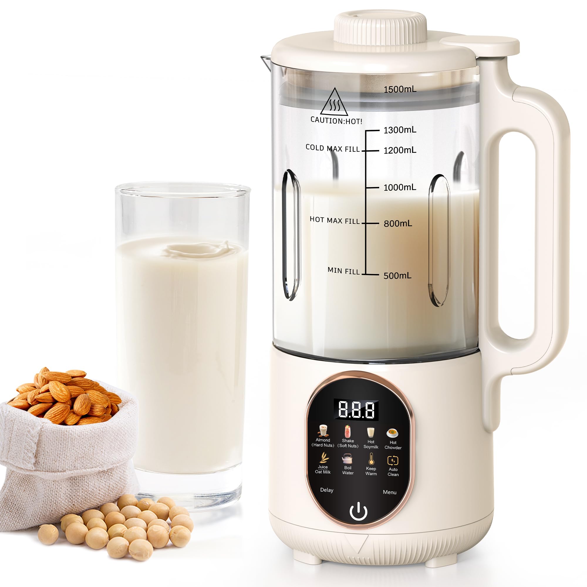 50oz Nut Milk Maker Machine - 10-in-1 Automatic Plant-Based Milk Maker for Homemade Oat, Almond, Coconut, Soy Milk with 20 Blades | Delay Start, Boil Water, Keep Warm & Auto Clean | Perfect for Vegan, Keto & Healthy Lifestyles | Great for Smoothies, Lattes & Cooking