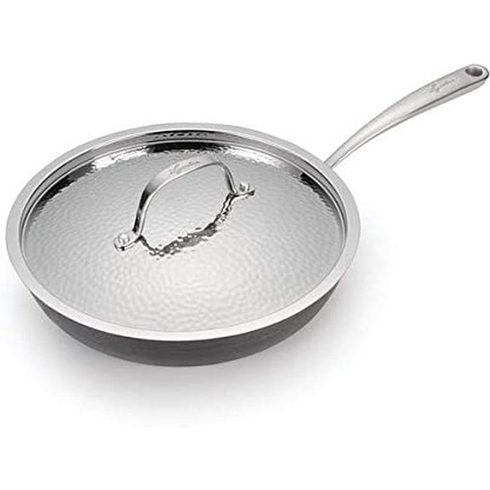 LAGOSTINA H9049564 Nera 12-Inch Hard Anodized Nonstick Frying Pan with Hammered Stainless Steel Lid - Perfect for Searing, Sauteing & Everyday Cooking