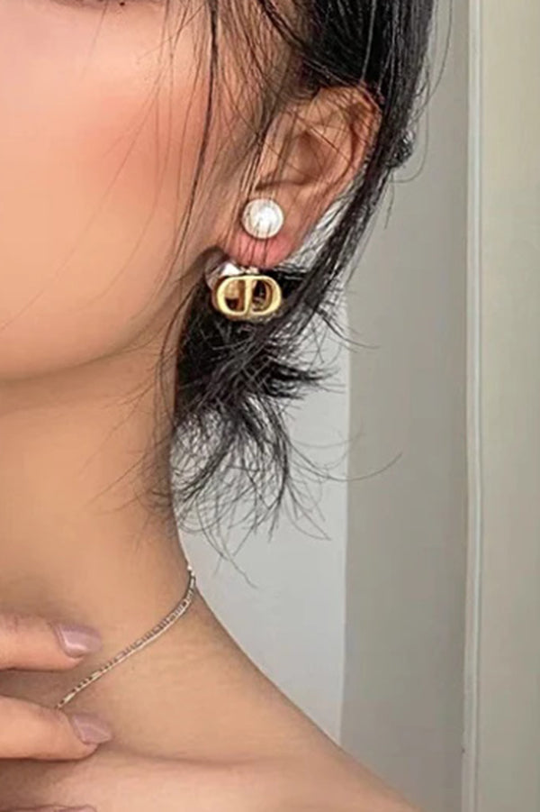 Vintage Double D Shape Pearl Earrings for Women - Elegant White Pearl Stud Earrings for Daily Wear, Parties & Special Occasions