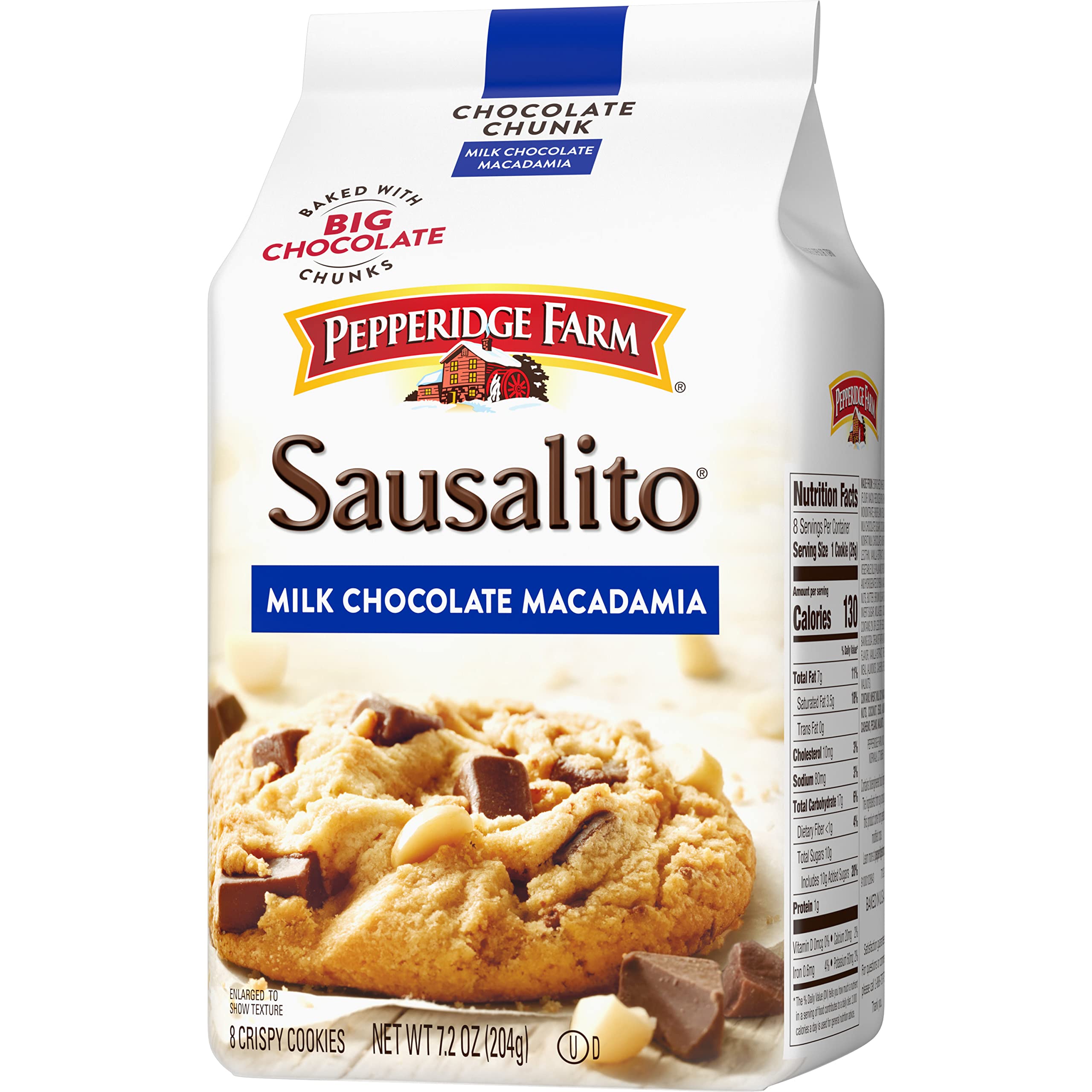 Pepperidge Farm Sausalito Milk Chocolate Macadamia Nut Cookies - Crunchy Gourmet Cookies, 7.2oz Bag (8 Cookies) - Perfect for Snacking, Gifts & Coffee Time
