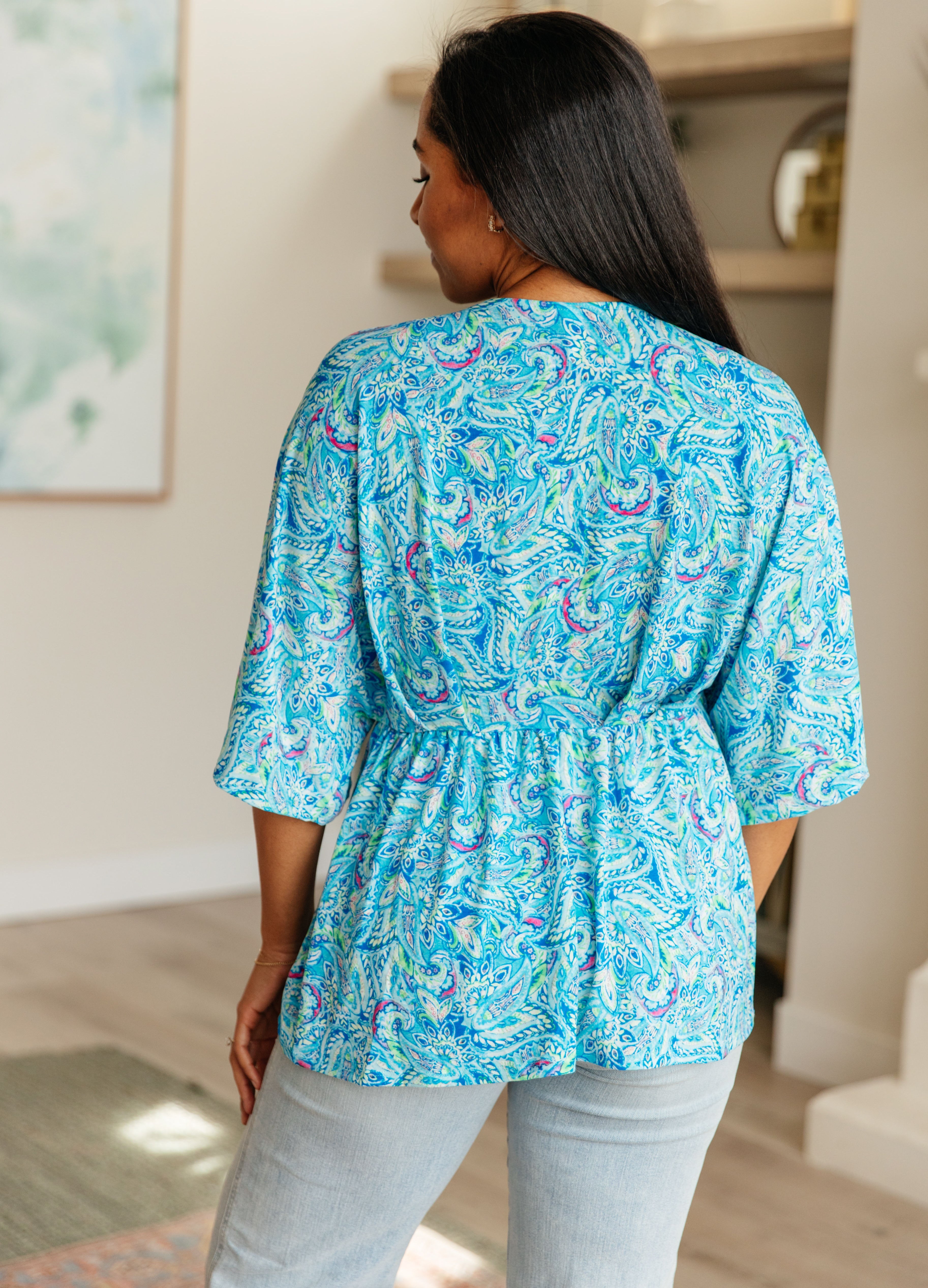 Dreamer Peplum Top - Blue & Teal Paisley Print Women's Blouse | Perfect for Casual Outings, Date Nights & Office Wear