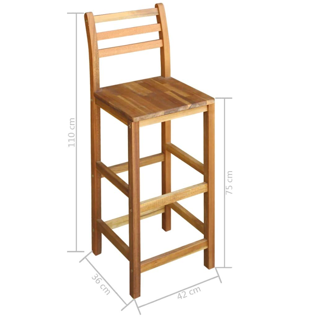 Outdoor Bar Stools Set of 2 - Solid Acacia Wood Bar Chairs with Weather-Resistant Backrest for Patio, Poolside, Garden & Outdoor Entertaining | Fast Shipping