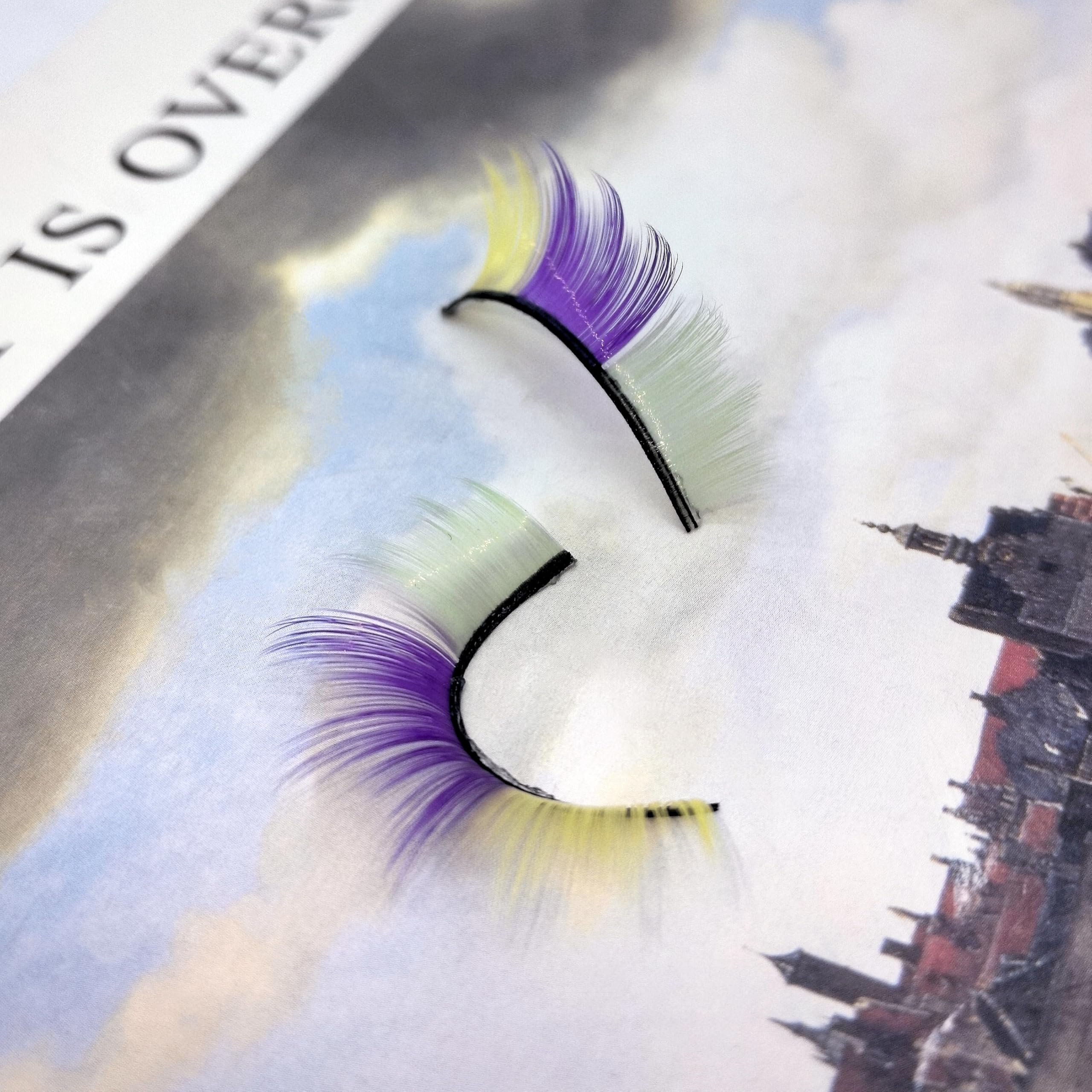 Purple Green Yellow Mardi Gras Fake Lashes - 3D Curl Salon Extensions, 3 Pairs Natural Thick Multi-layer Strip Lashes for Festival, Party & Cosplay | Halloween, Carnival & Costume Makeup