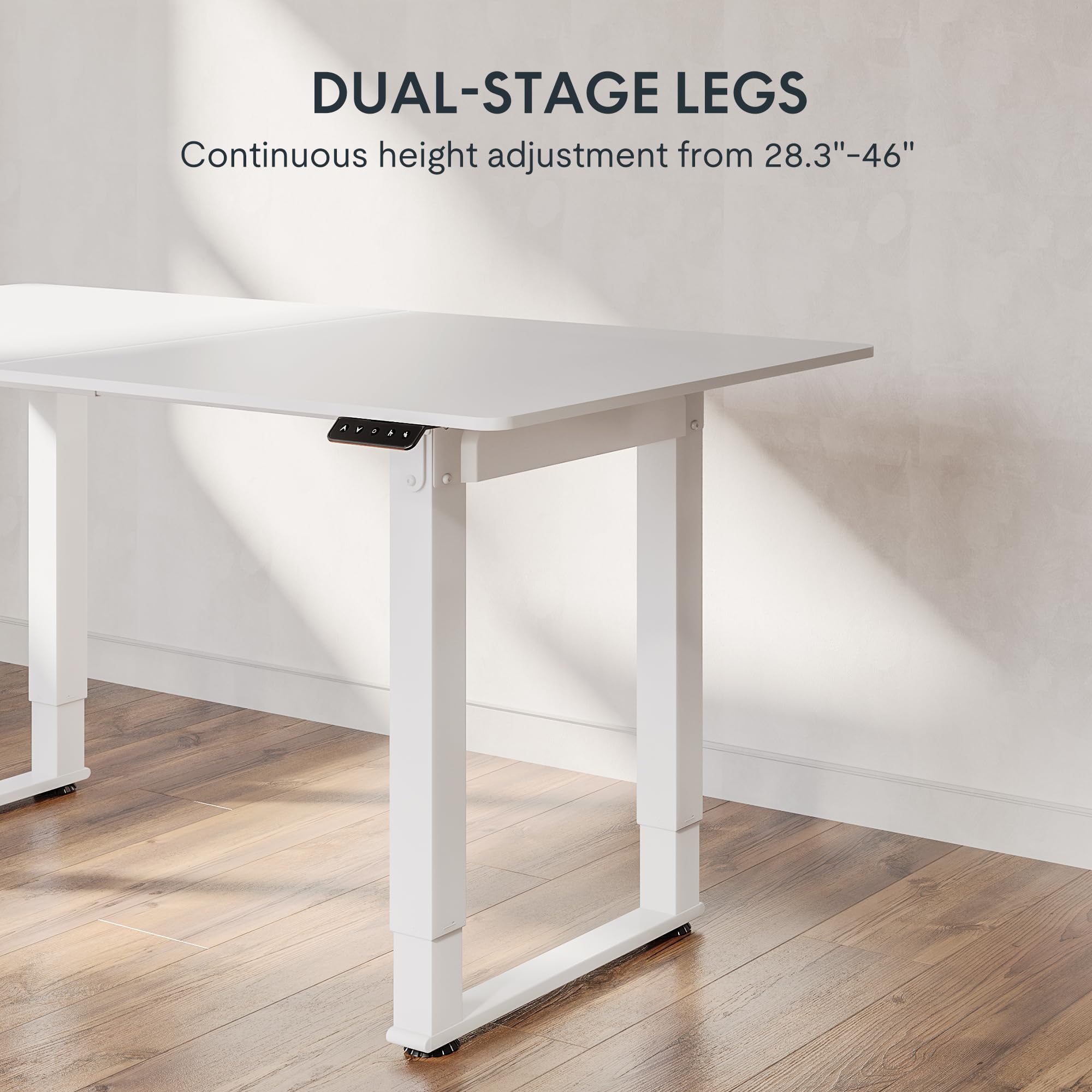 FLEXISPOT E6Q 55 x 28 Inch Adjustable Height Standing Desk with 4 Legs & Splice Board - White Top & Frame - Ergonomic Home Office Sit Stand Desk for Work from Home & Gaming Setup