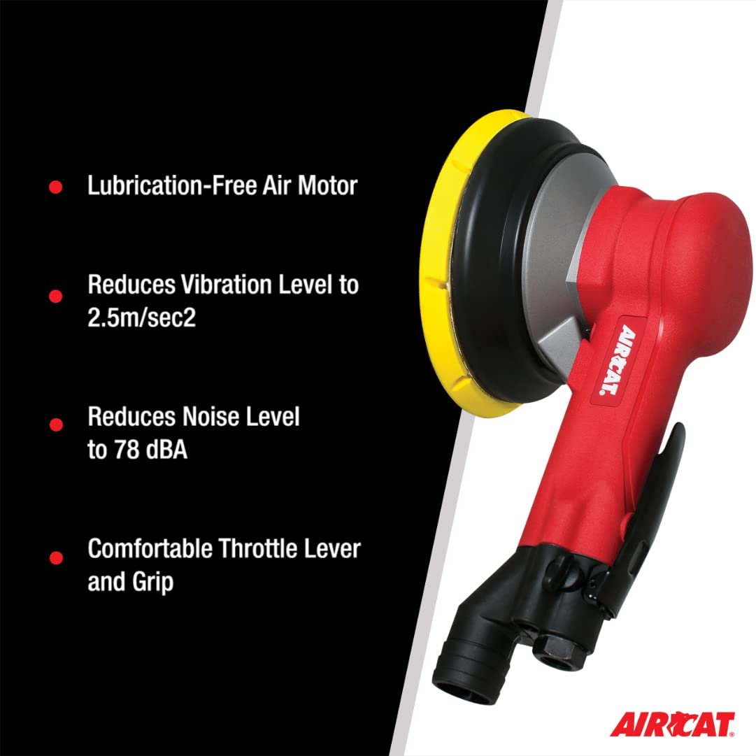 AIRCAT 6700-6GCV Pneumatic Orbital Sander - 900 RPM Geared Planetary Motion for Woodworking & Auto Body Sanding | Professional Central Vacuum Sander for Smooth Finishing