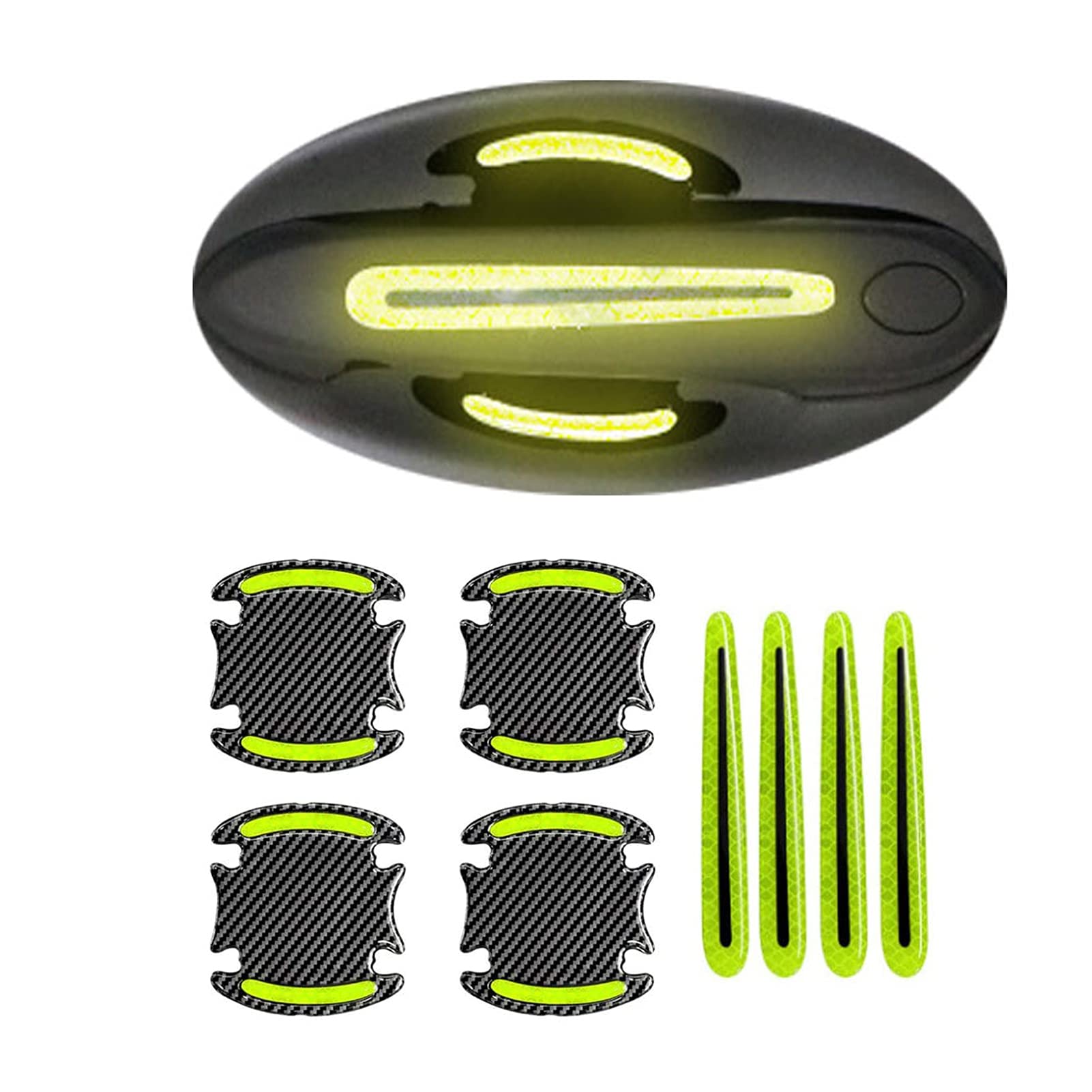8PCS Carbon Fiber Car Door Handle Protectors - Anti-Scratch Paint Protection Film with Reflective Strips for Enhanced Safety | Durable Exterior Accessories for Cars, SUVs, and Trucks | Perfect for Daily Commuting, Road Trips, and Night Driving