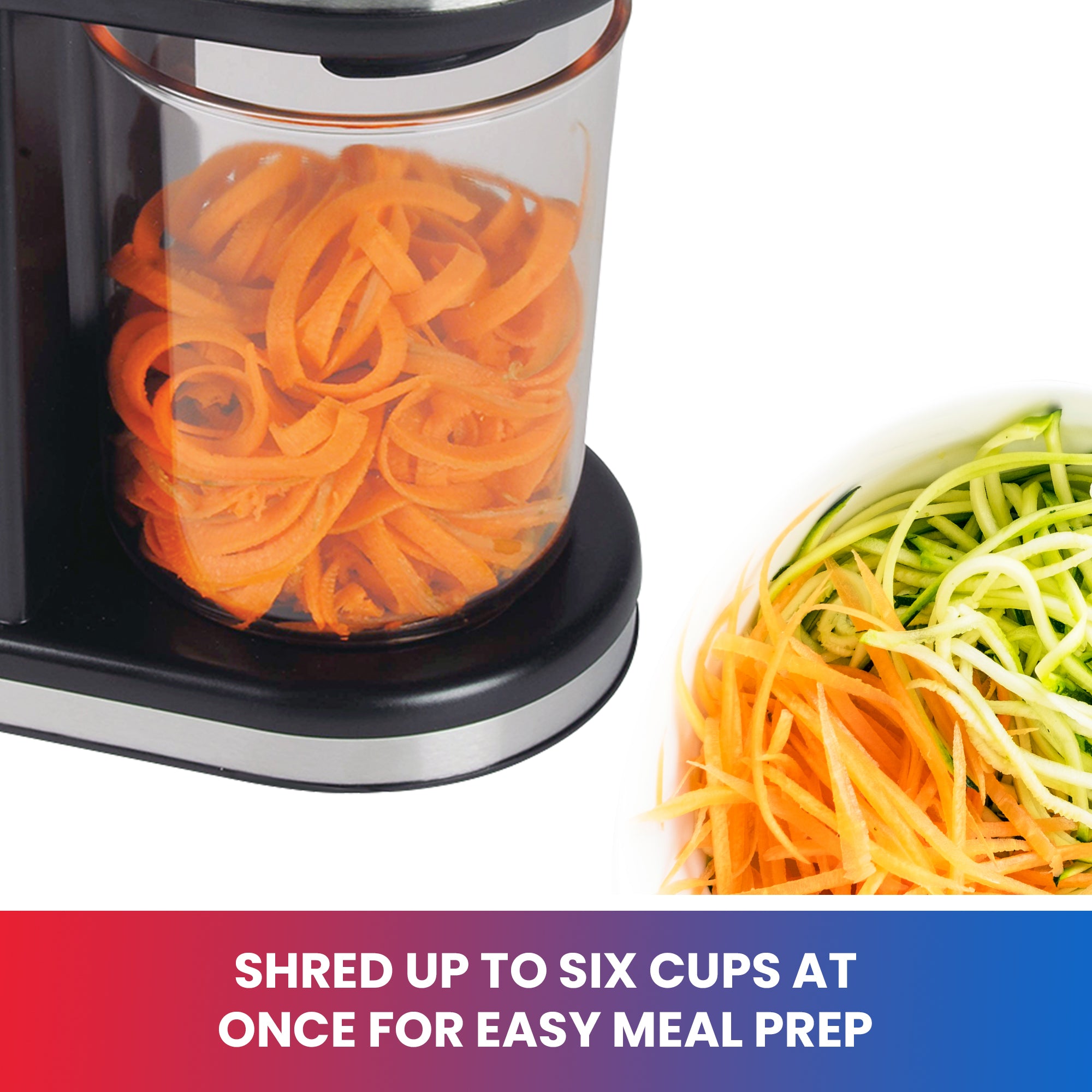 Total Chef 3-in-1 Electric Spiralizer - Automatic Vegetable Slicer with 3 Interchangeable Blades for Zoodles, Veggie Spaghetti & Noodles - Perfect for Healthy Meals, Meal Prep & Low-Carb Diets - Black & Silver