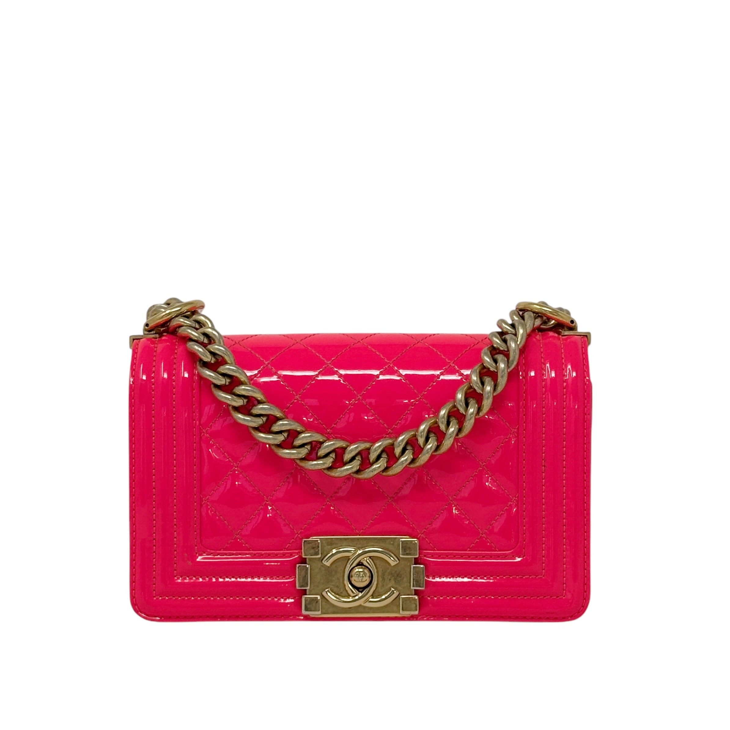 Chanel Pink Patent Leather Small Boy Bag - Luxury Crossbody Handbag for Women, Perfect for Parties, Dates & Special Occasions