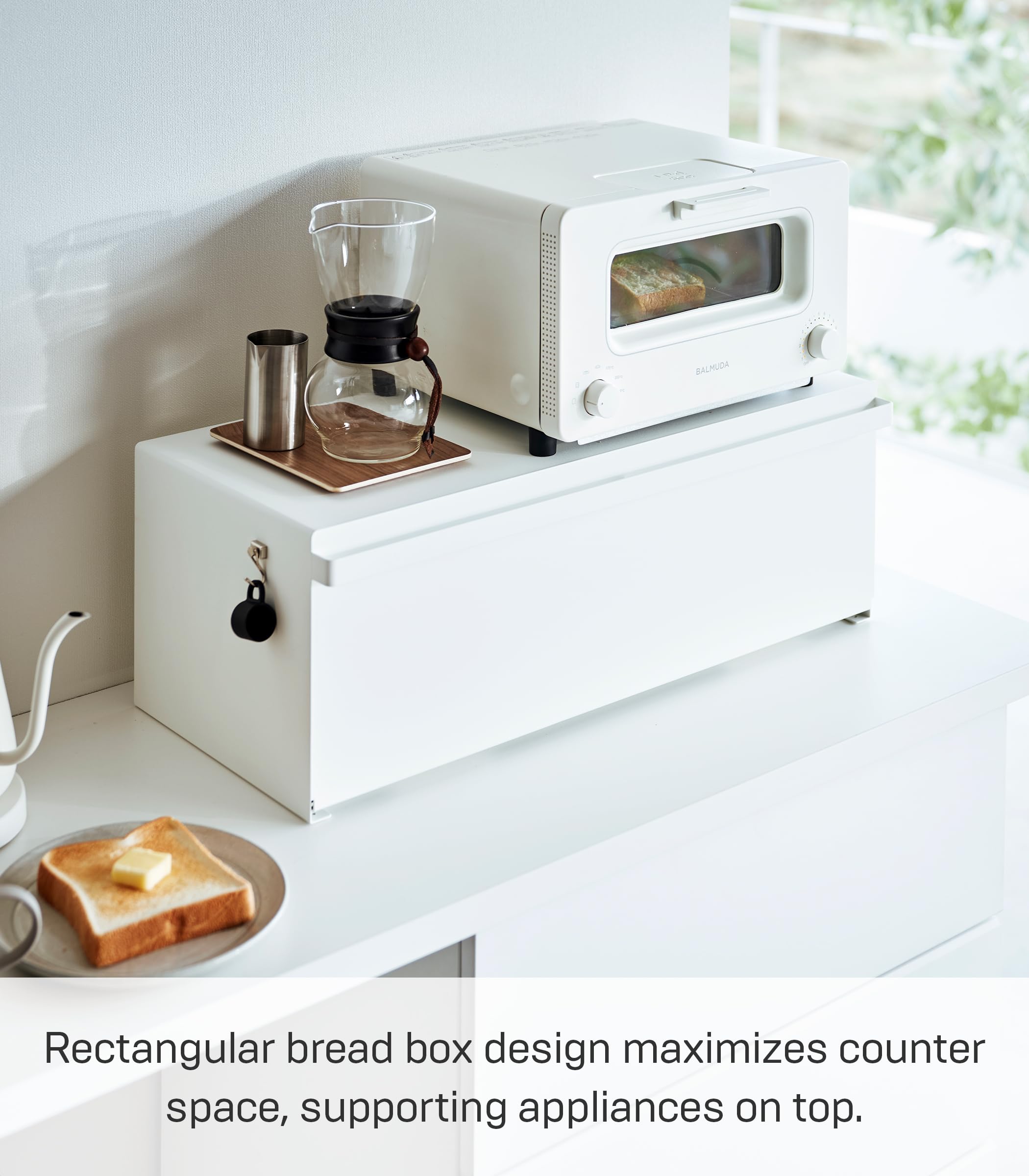 Yamazaki Home Tower Wide Bread Box - Stainless Steel Bread Storage Container for Freshness | Perfect for Kitchen Countertop, Pantry & Dining Room Organization