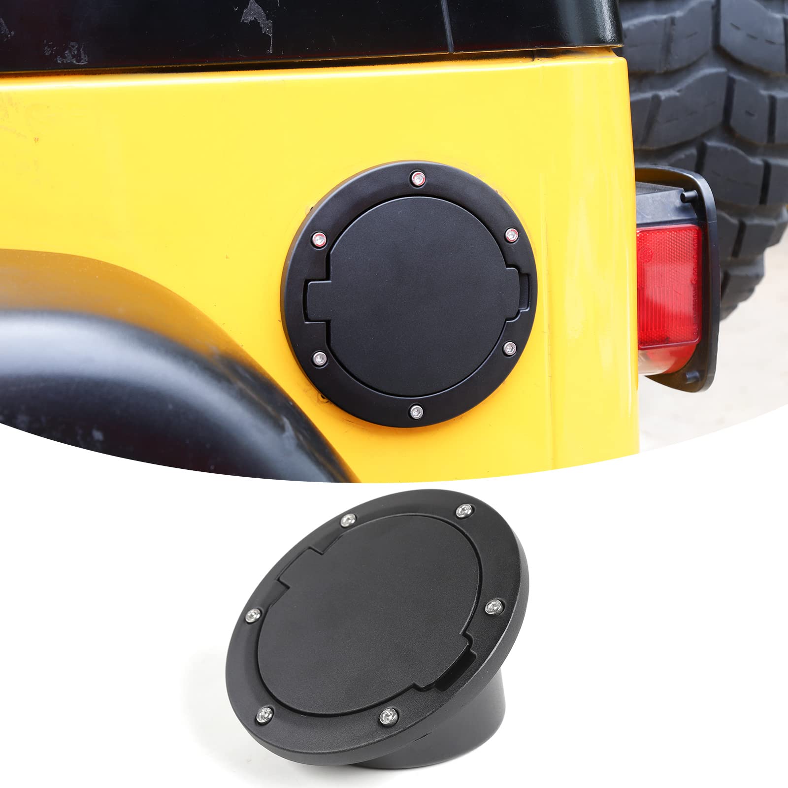 Jeep Wrangler TJ 1997-2006 Black Fuel Filler Door Gas Tank Cap Cover - Exterior Accessories & Decoration for Off-Roading, Car Shows & Customization