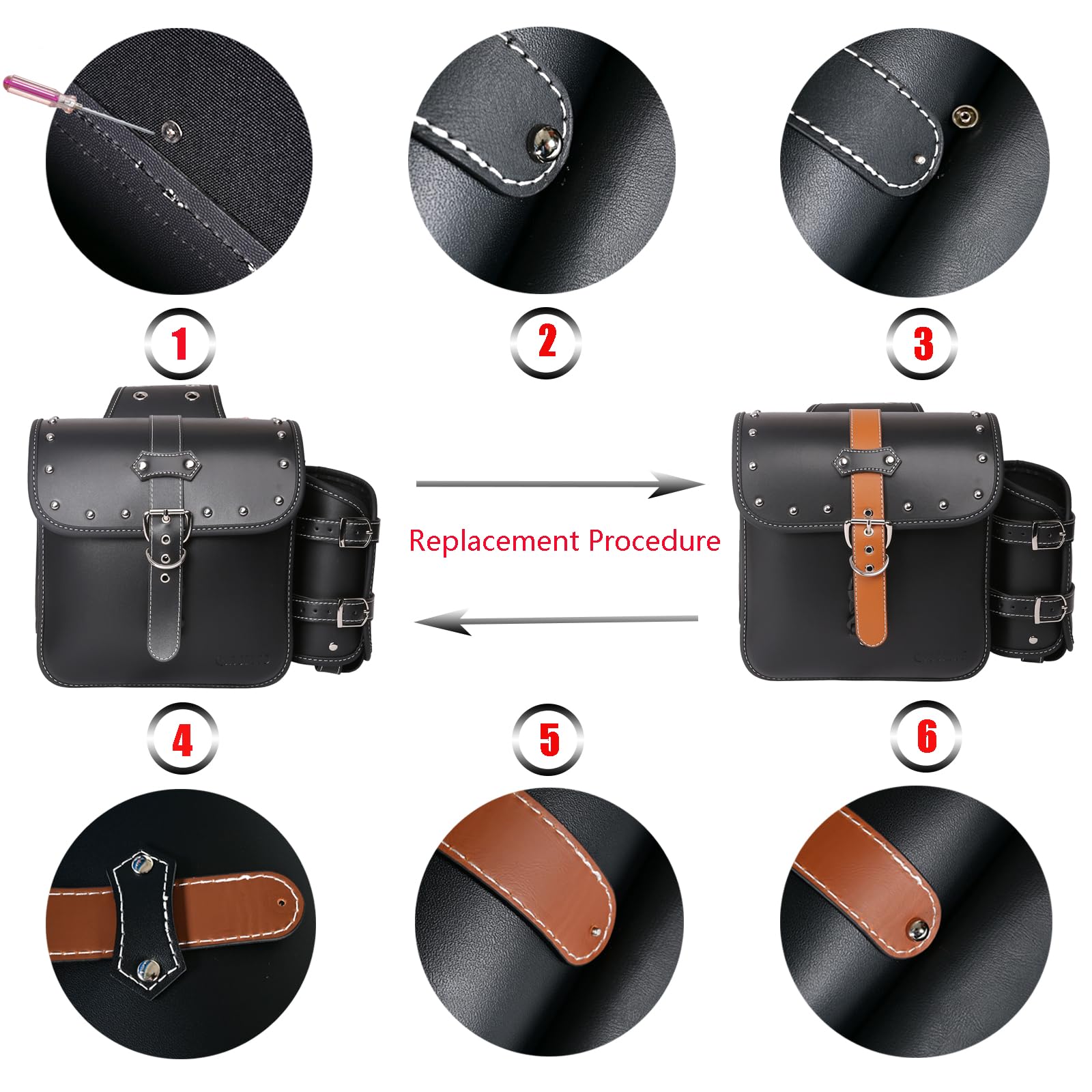 Premium High-Density Leather Motorcycle Saddlebags - Universal Throw Over Side Bags with Cup Holder, Waterproof Storage Tool Pouch for Harley, Cruiser & Touring Bikes (1 Pair, Black) - Perfect for Long Rides, Road Trips & Daily Commuting