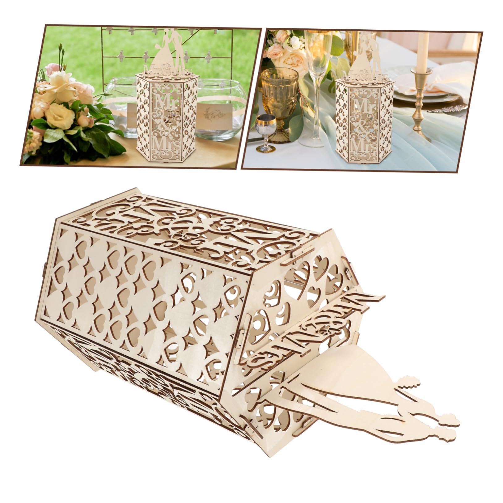 Rustic Wooden Wedding Card Box - Elegant Envelope Holder for Bridal Shower, Reception & Anniversary Gifts - Perfect for Rustic, Vintage & Boho Weddings