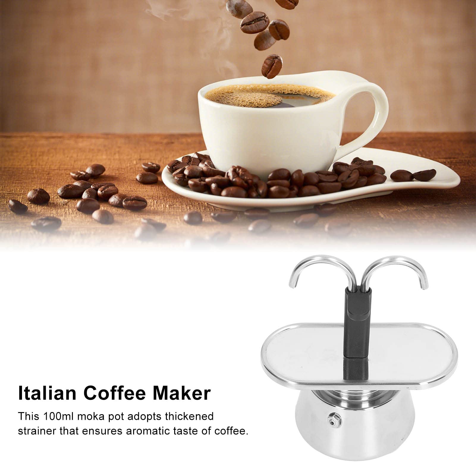 Premium Stainless Steel Moka Pot - 3 Cup Italian Stovetop Espresso Maker for Strong Coffee - Perfect for Home, Office & Camping Use