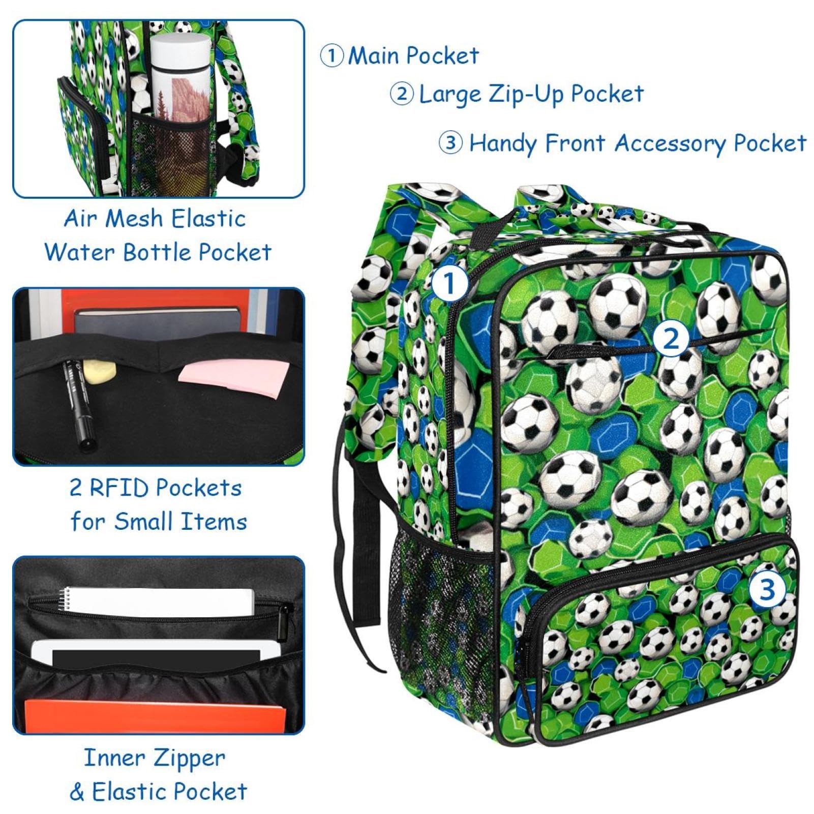 Stylish Travel & Work Backpack with Floral Soccer Ball Design - Perfect for Commuting, School, Sports & Outdoor Adventures