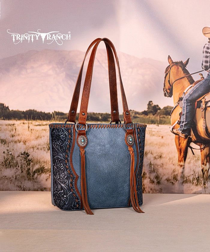 Trinity Ranch Floral Tooled Concealed Carry Tote Bag Set - Stylish Leather Purse with Hidden Gun Compartment for Women | Perfect for Everyday Carry, Travel & Outdoor Adventures