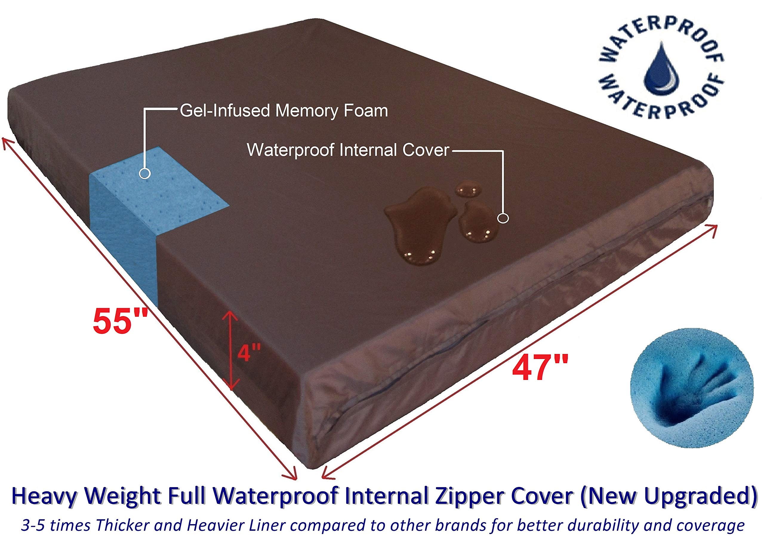 Jumbo Waterproof Orthopedic Memory Foam Dog Bed for Large Dogs - 55x47x4 Inch Washable Suede Cover with Extra Pet Bed Case | Comfortable Support for Arthritis & Joint Pain Relief | Perfect for Living Room, Bedroom or Crate