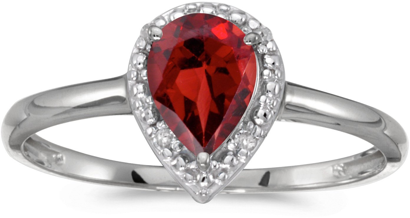 10K White Gold Pear-Shaped Garnet and Diamond Ring for Women - Elegant Birthstone Jewelry for Engagement, Anniversary & Special Occasions