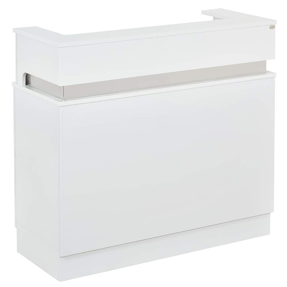 Modern White LED Reception Desk with Storage - Professional Office Furniture for Lobby, Waiting Area & Front Desk - Durable & Stylish Workspace Solution