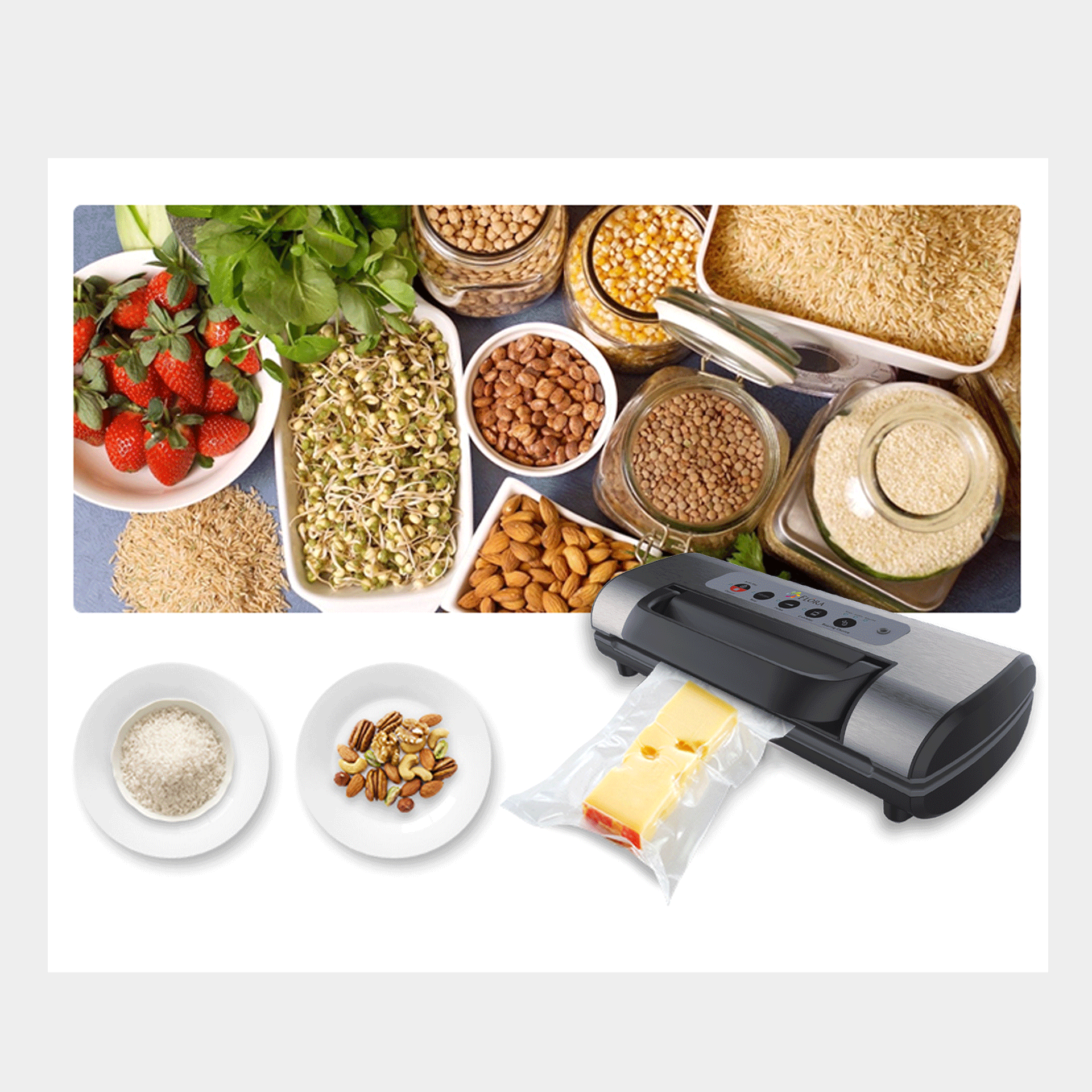 FL FVS 3206 Commercial Food Vacuum Sealer Machine with 22+28 Precut Bags - Heavy Duty Food Saver for Meat, Cheese & Meal Prep - Professional Kitchen & Restaurant Storage Solution