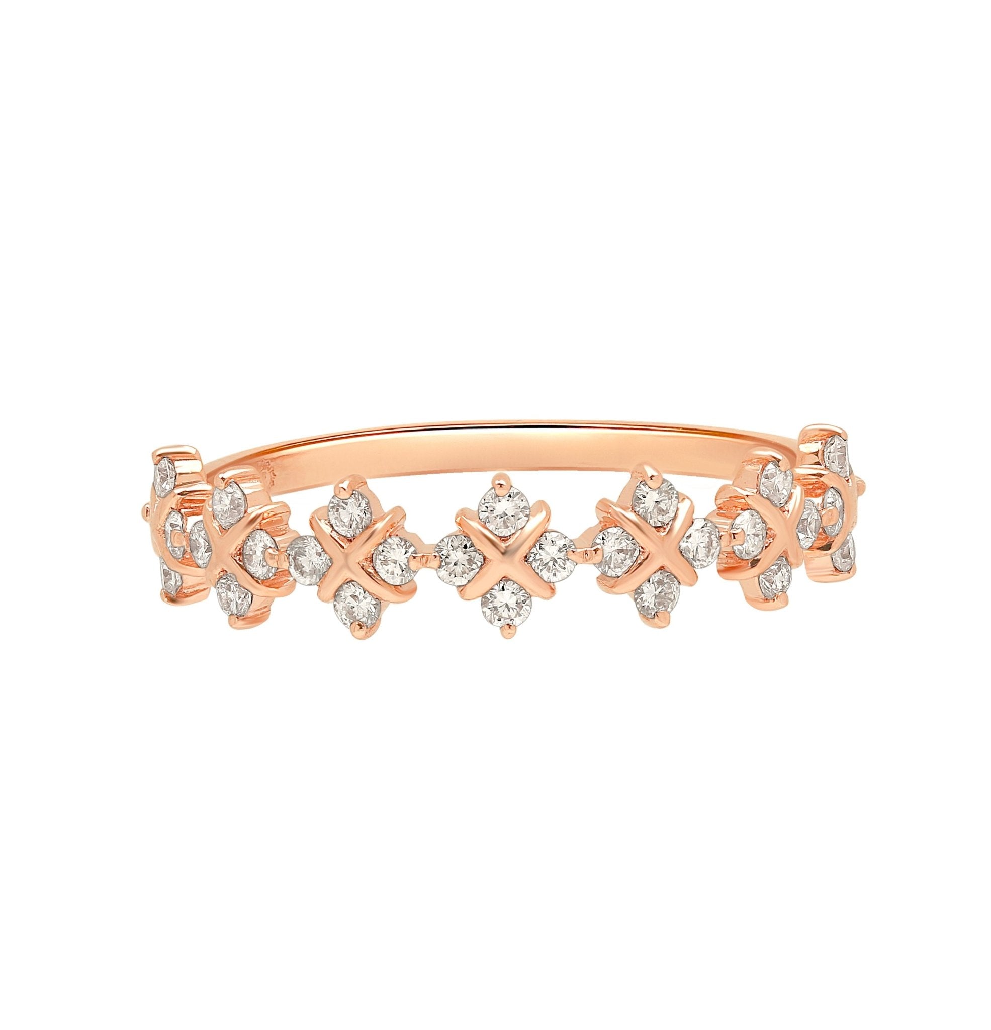 14K Rose Gold Diamond Clover Criss Cross Eternity Ring for Women - Elegant Wedding Band, Anniversary Gift, or Everyday Jewelry - Perfect for Romantic Occasions, Date Nights & Special Celebrations