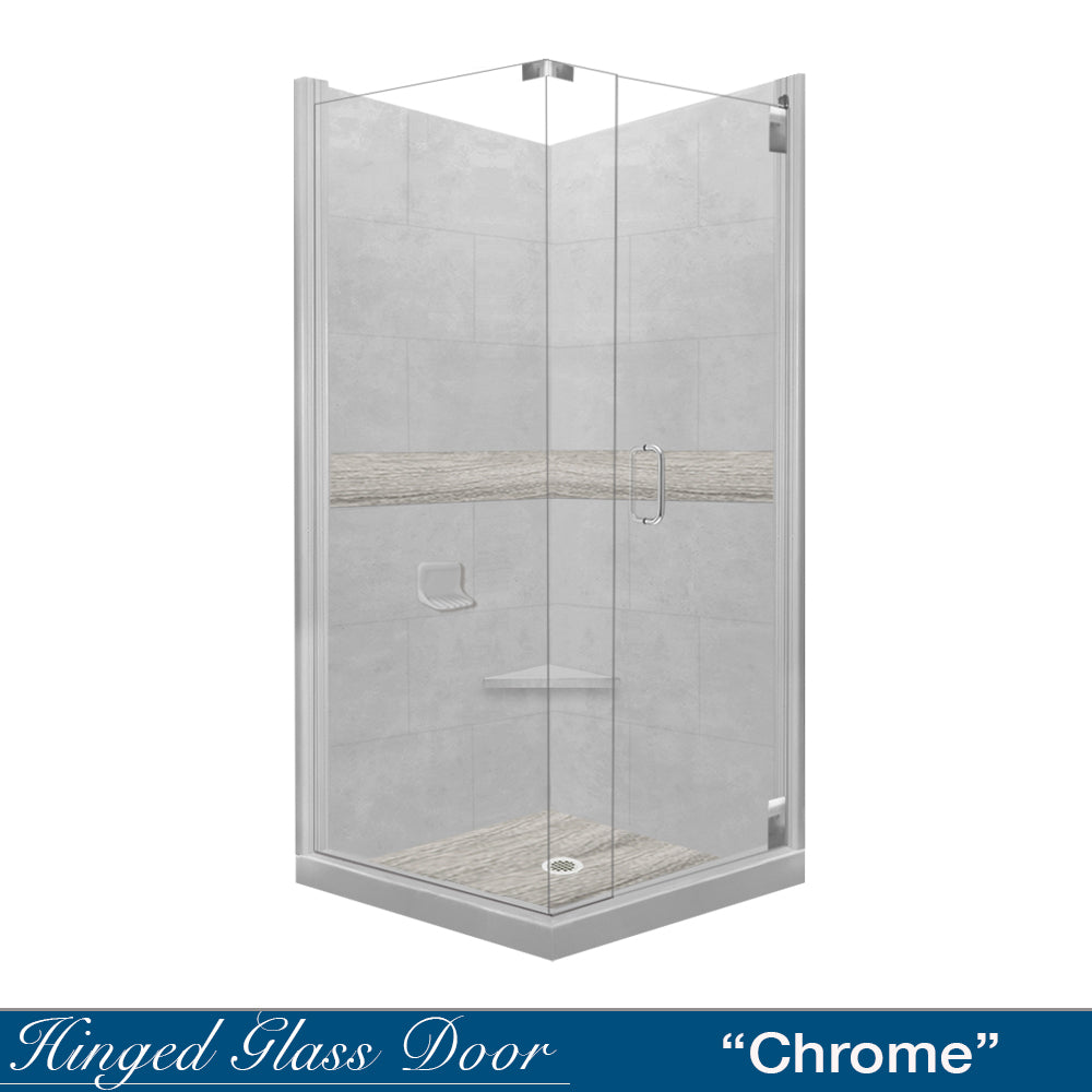 Corner Portland Cement Sistine Stone & Sterling Oak Wood Accent - DIY Shower Remodel Kit for Bathroom Renovation | Waterproof & Durable Shower Wall Panels | Easy Installation for Home Improvement Projects