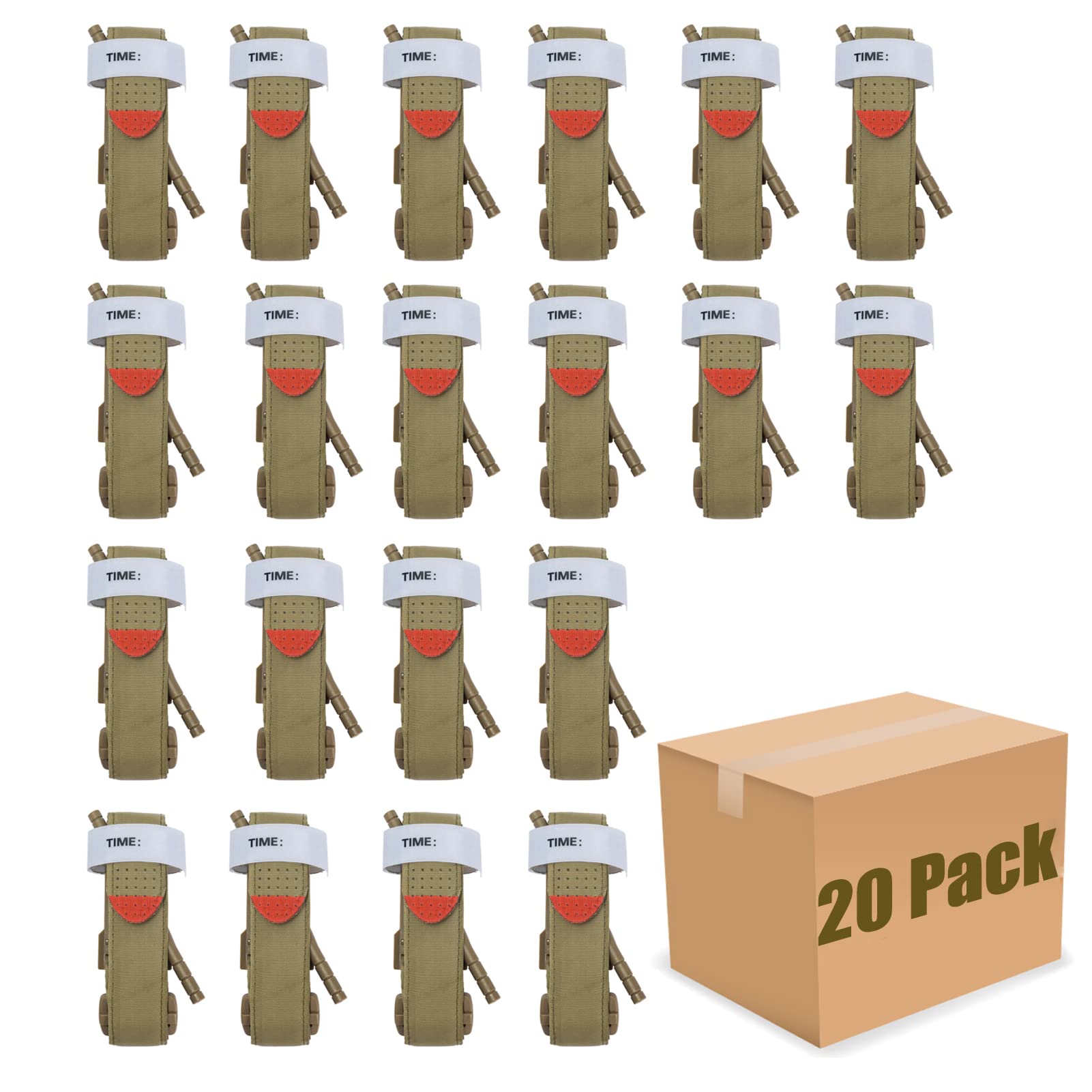 20 Pack Khaki Military Tactical Tourniquets - Combat First Aid Emergency Hemorrhage Control for EMT, Medical Kits & Survival Gear | Perfect for Trauma Kits, Army Field Use & Outdoor Adventures