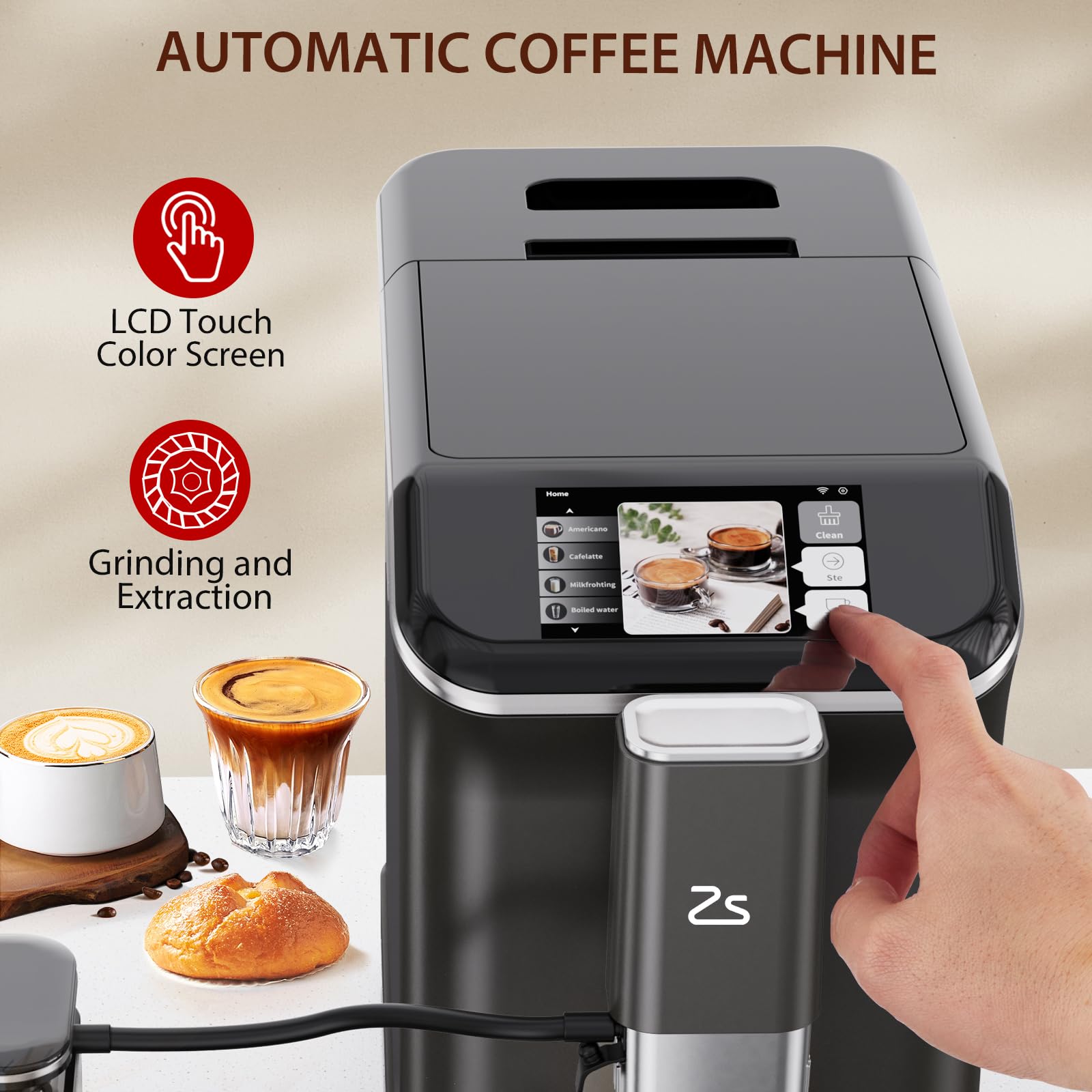 Automatic Espresso Machine with Built-in Grinder & Milk Frother - 7 Coffee Varieties for Latte, Cappuccino - One-Touch Single/Double Shot - Perfect for Home Baristas & Coffee Lovers
