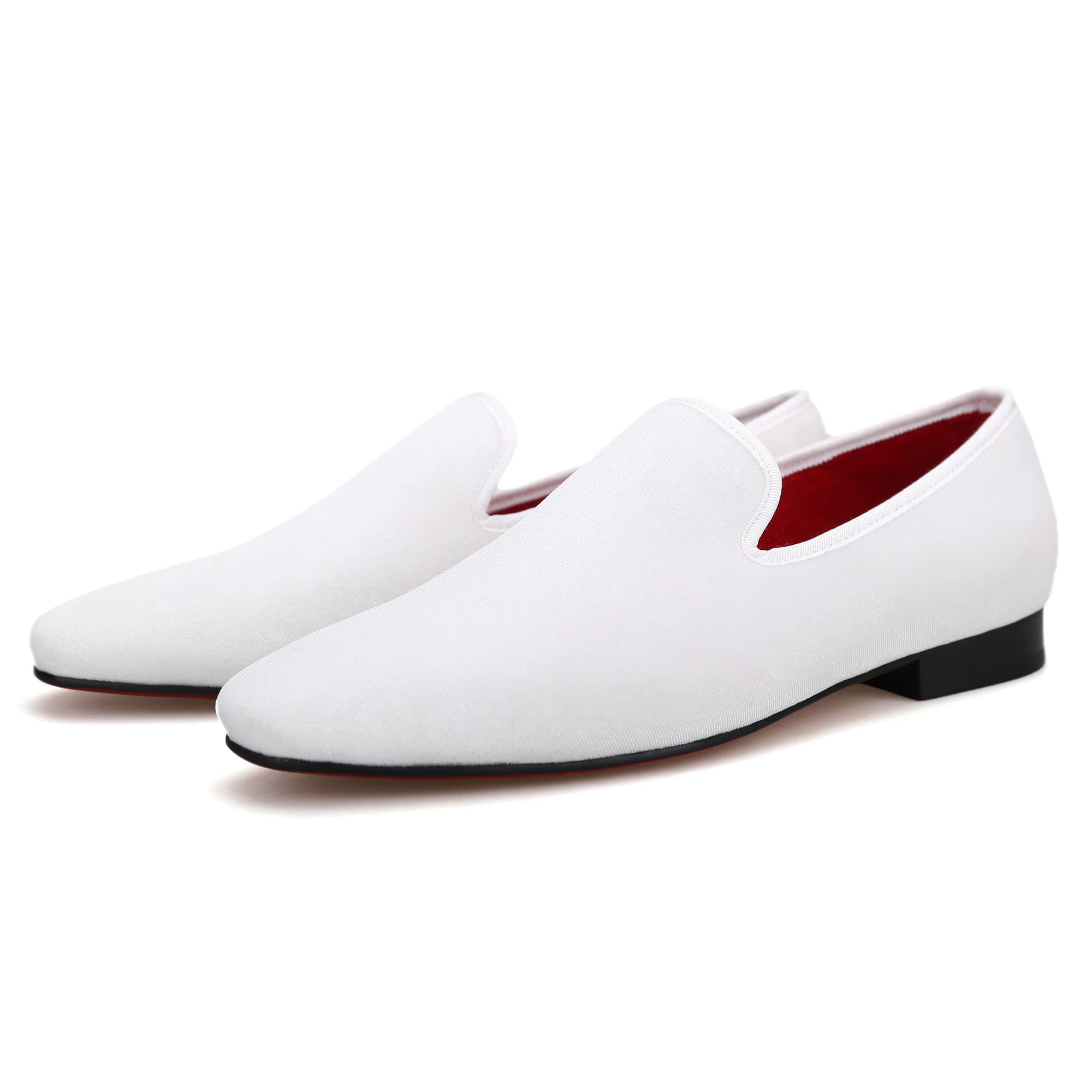 FERUCCI Men's Plain White Velvet Square Toe Loafers - Comfortable Slippers for Wedding, Prom & Casual Wear | Soft Indoor/Outdoor House Shoes for Relaxation & Special Occasions