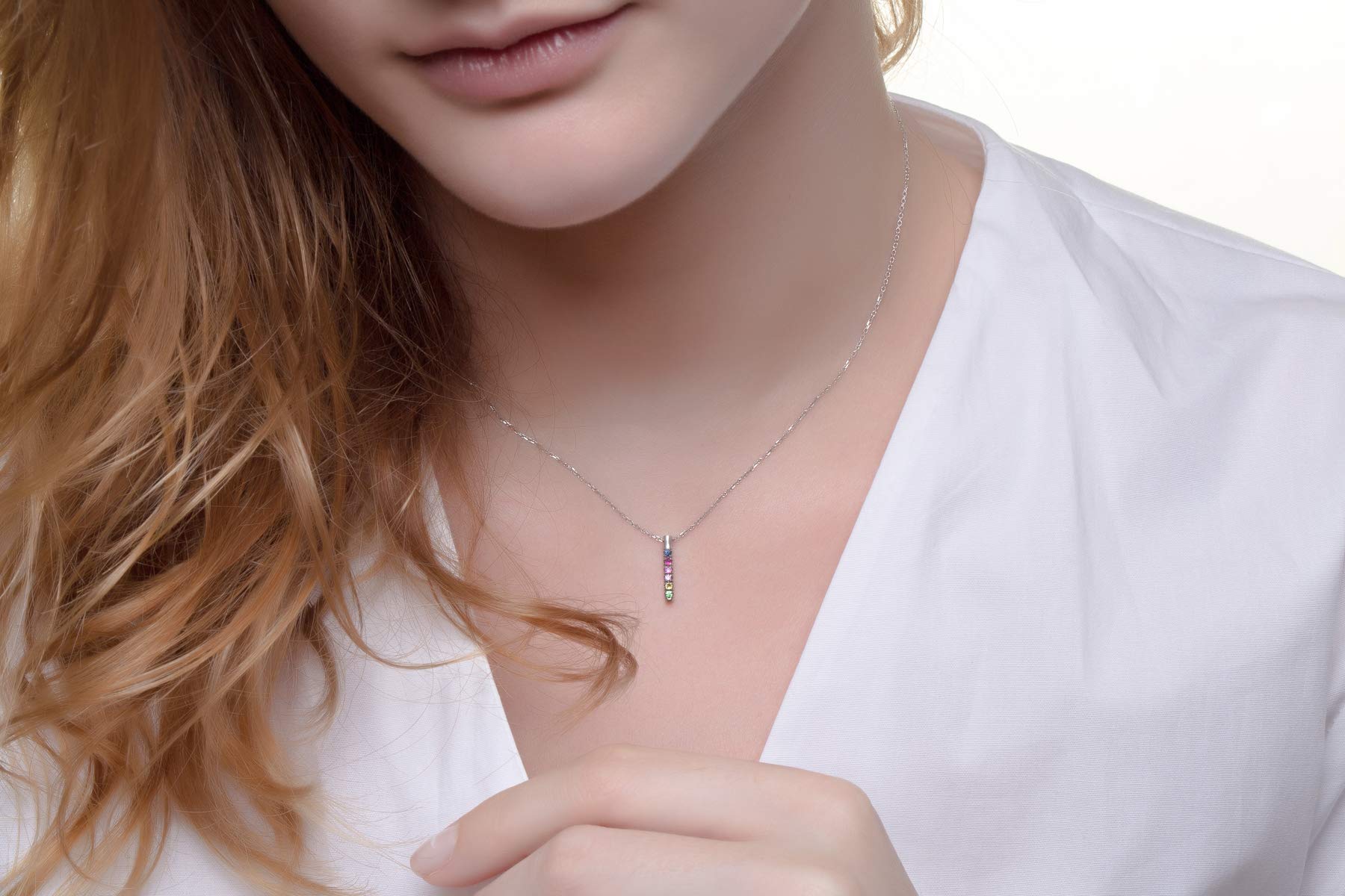 Multi-Color Sapphire Round Bar Necklace in 9K, 14K & 18K Solid Gold - Tiny Rainbow Pendant for Women, Gift for Her | Perfect for Everyday Wear, Date Nights & Special Occasions