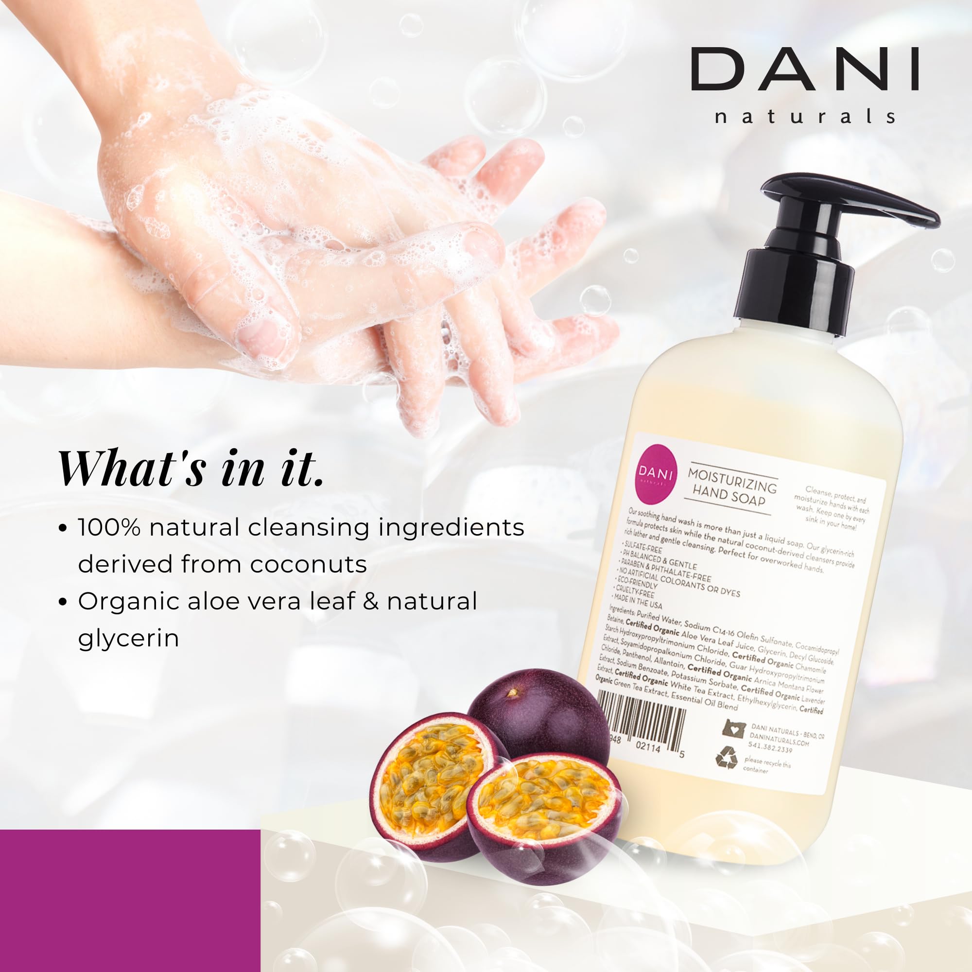 Dani Naturals Passion Fruit Hand Wash - 12 fl oz | Natural & Refreshing Foaming Soap for Kitchen, Bathroom & Office | Moisturizing & Gentle on Skin