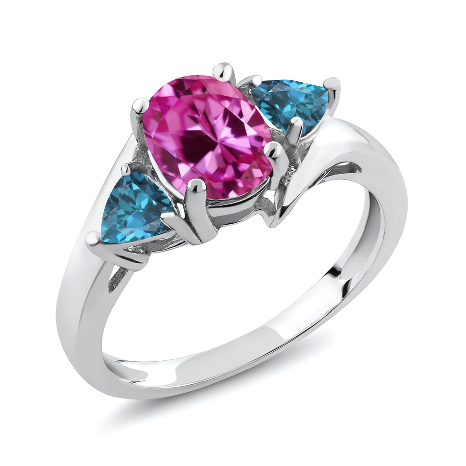 2.19 Ct Oval Pink Created Sapphire & London Blue Topaz 925 Sterling Silver Ring for Women - Elegant Jewelry Gift for Birthday, Anniversary, Valentine's Day