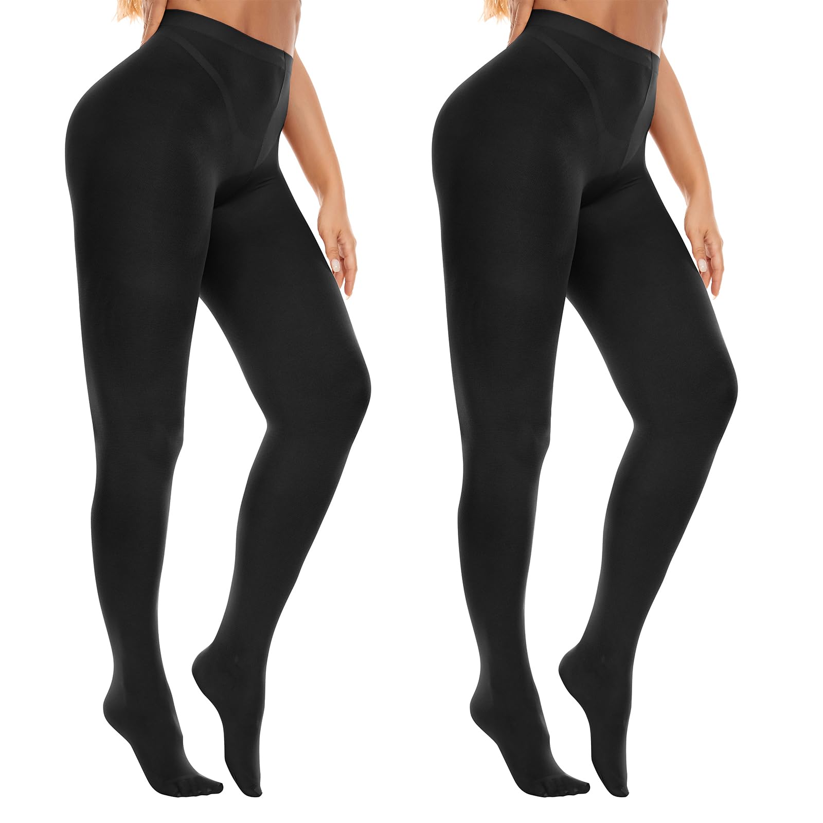 2 Pairs Plus Size Tights for Women - Tummy Control Semi Opaque Stockings & Pantyhose - Comfortable Women's Tights for Work, Office & Everyday Wear