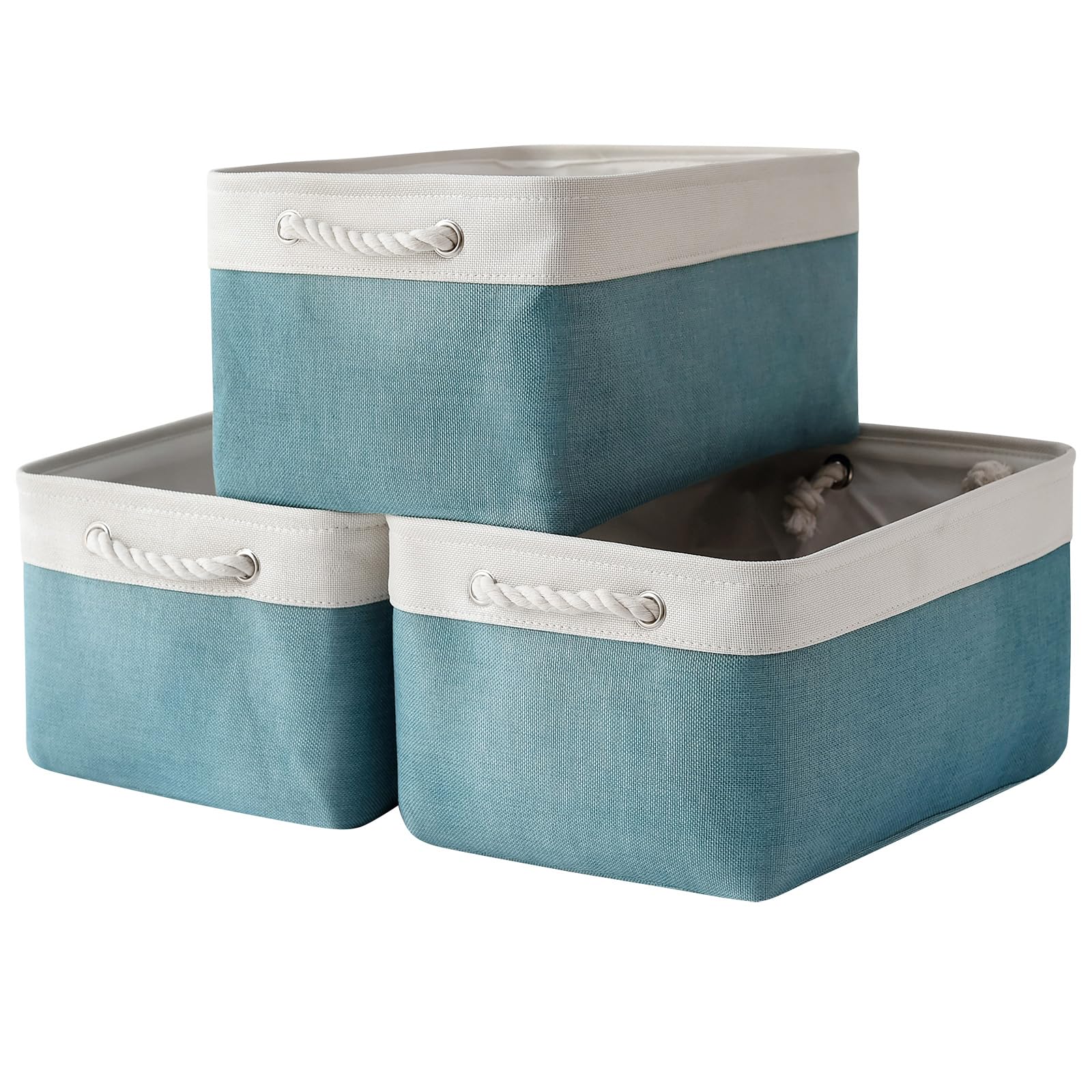 TheWarmHome Large Fabric Storage Bins 3-Pack (15.7x11.8x8.3 inches) - Closet Organizer Baskets for Shelves, Baby Toys, Laundry & Home Decor | Space-Saving Organization for Bedroom, Nursery & Living Room (White & Green)