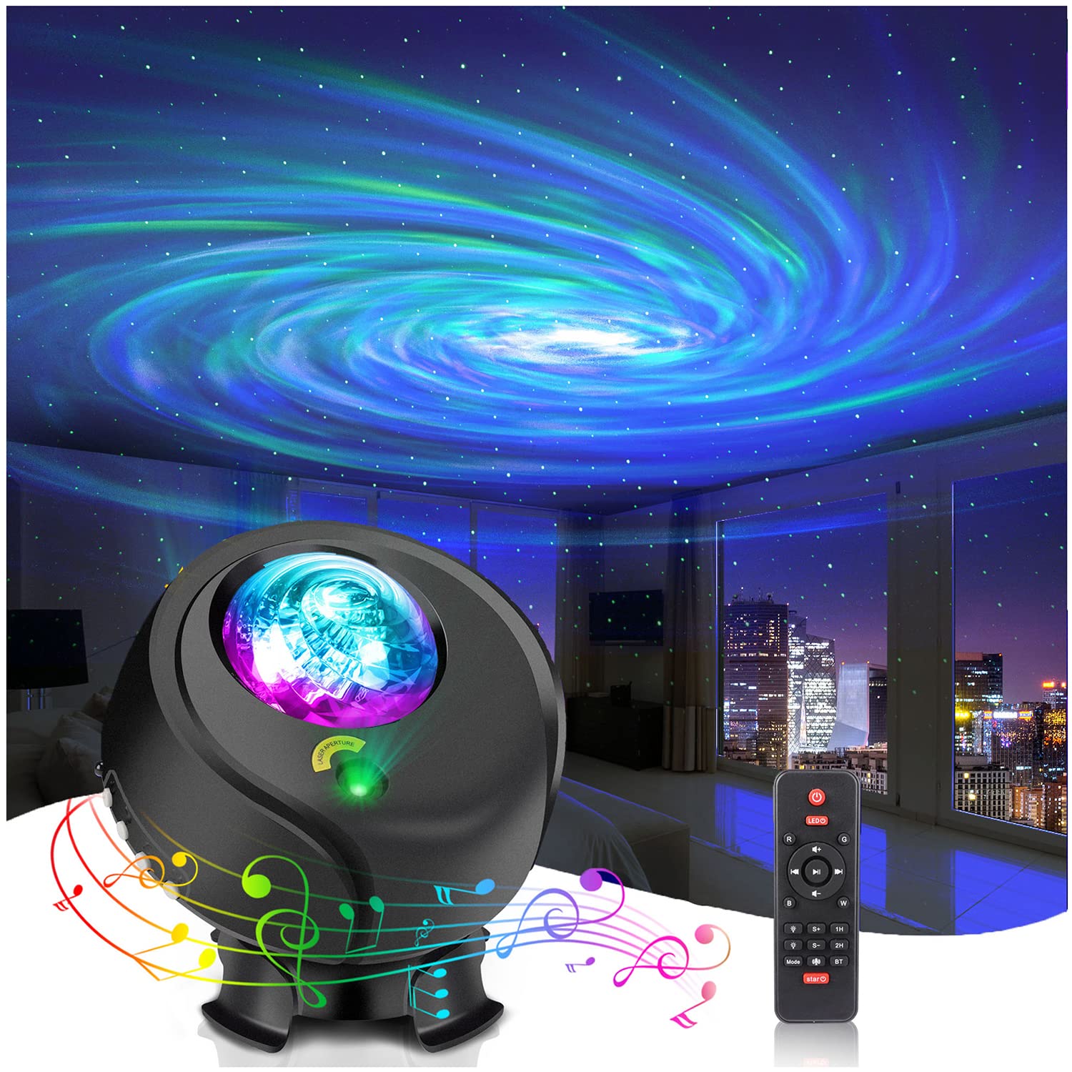 Northern Lights Projector for Ceiling - Bluetooth Star Projector with Remote, Timer & Speaker, Kids Night Light for Bedroom Decor, Perfect for Relaxation, Meditation, and Nursery Room Ambiance
