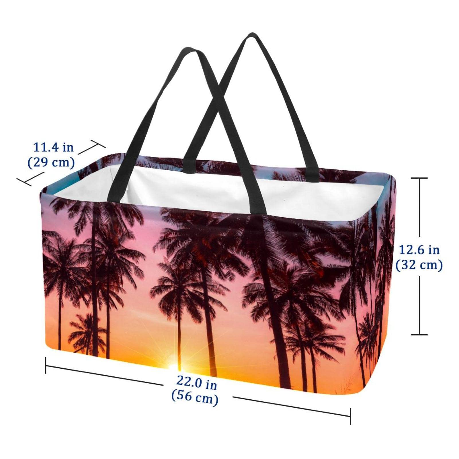 Waterproof Collapsible Grocery Tote Bag - Heavy Duty Reusable Shopping Basket (22x12.6x11.4 Inches) - Perfect for Supermarket, Beach Trips & Farmers Market