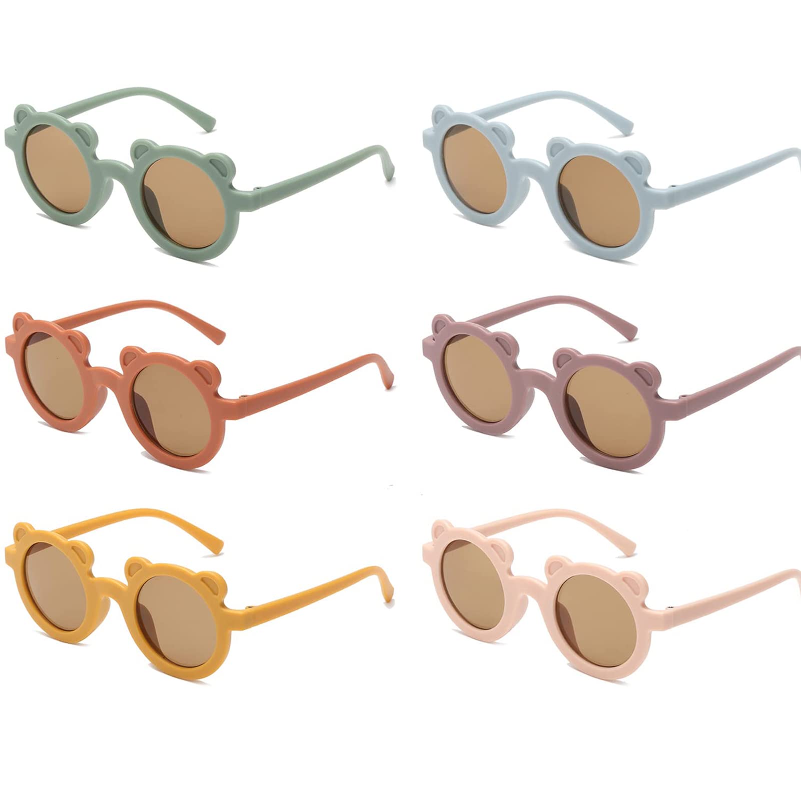 6 Pairs Kids Sunglasses - Cute Bear Round Sunglasses for Boys & Girls, UV Protection, Fashionable Gift for Children | Perfect for Outdoor Play, Beach, and Summer Activities