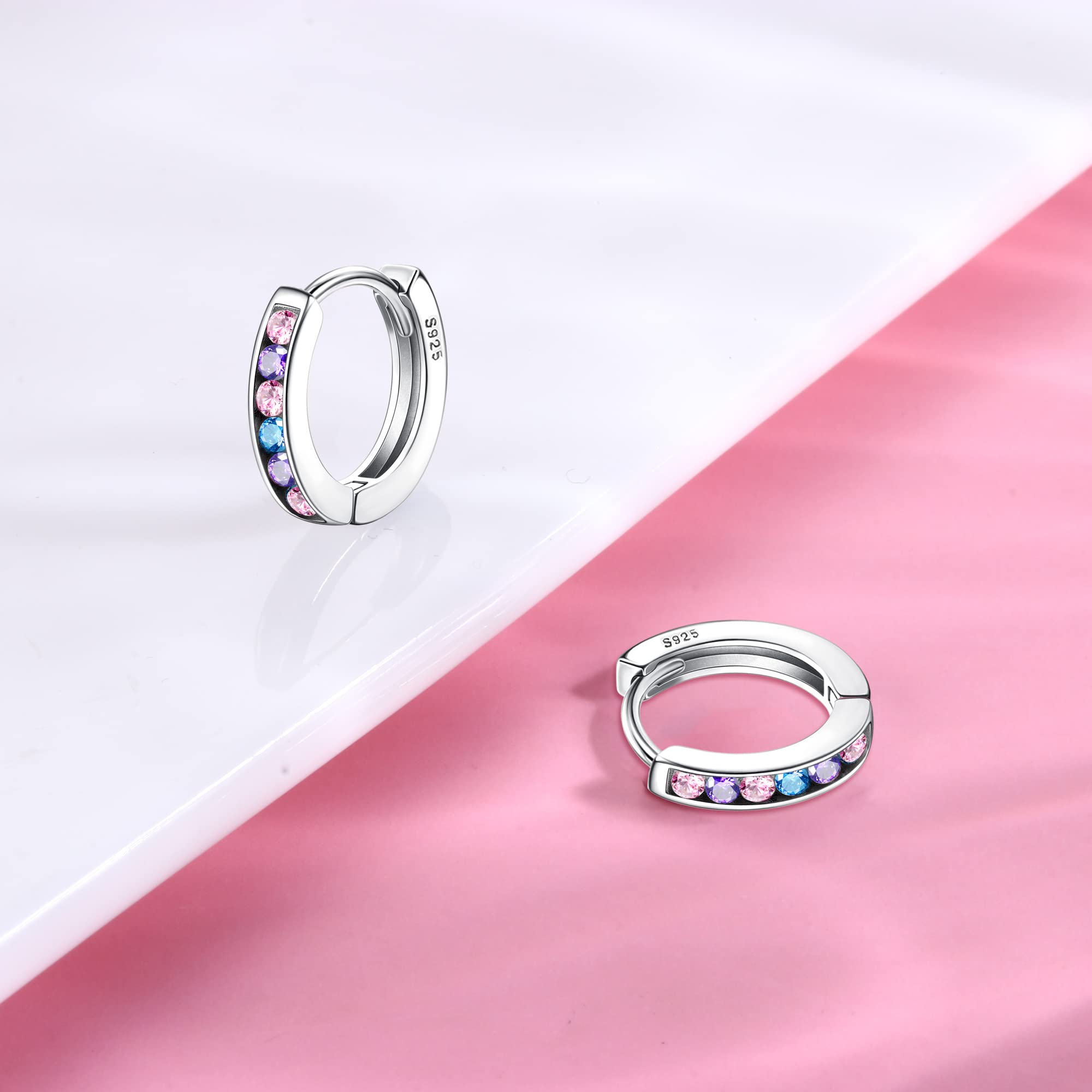 925 Sterling Silver Small Hoop Earrings for Women & Girls - Hypoallergenic Tiny Sleeper Huggie Hoops with Cubic Zirconia | Cartilage, Everyday Wear, Gift for Her