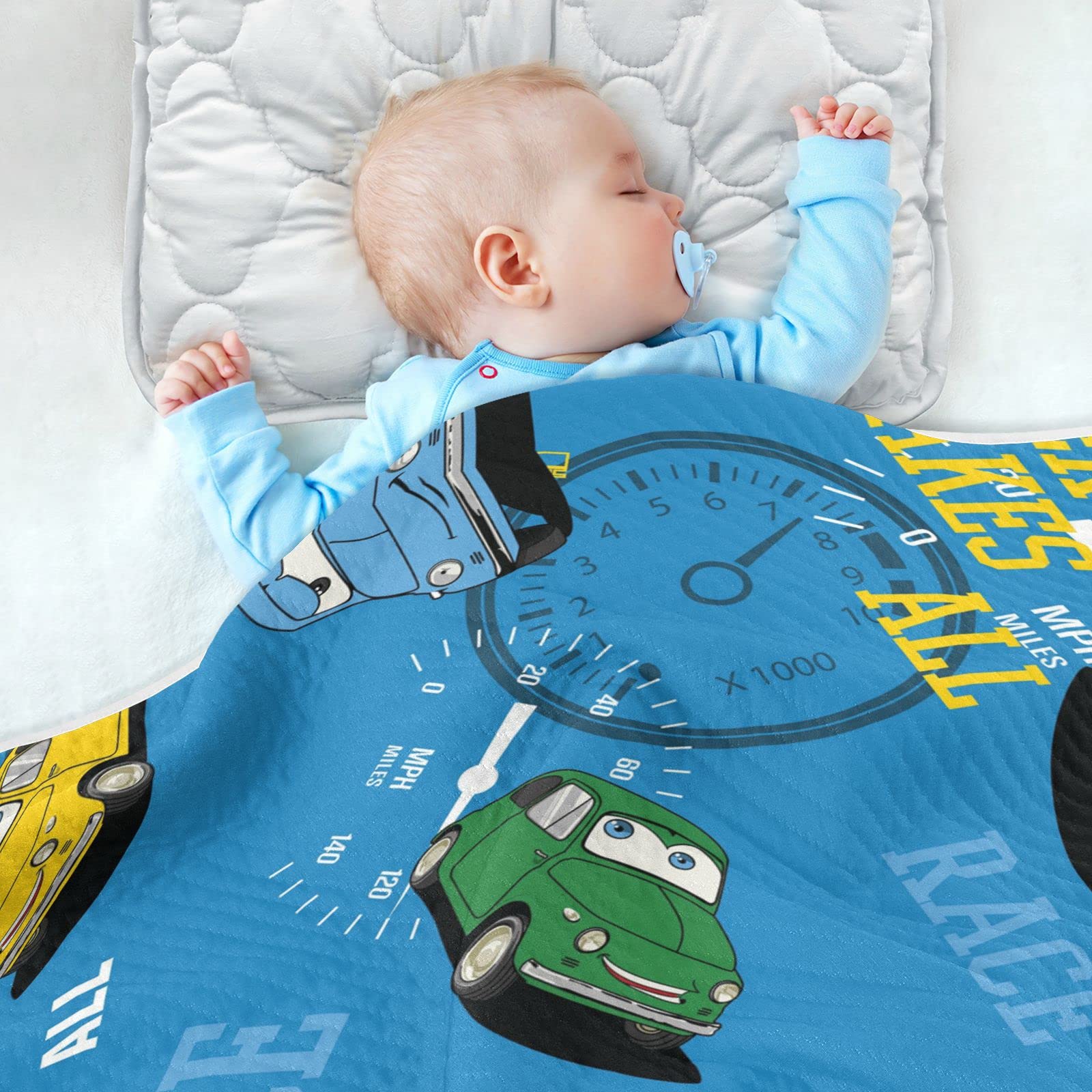 DOMIKING Cartoon Car Baby Blankets for Boys & Girls - Soft Cotton Quilted Crib Blanket for All Seasons | Cozy Sleep Throw Blanket | Perfect Newborn Gift & Nursery Decoration | Ideal for Cribs, Strollers & Playtime