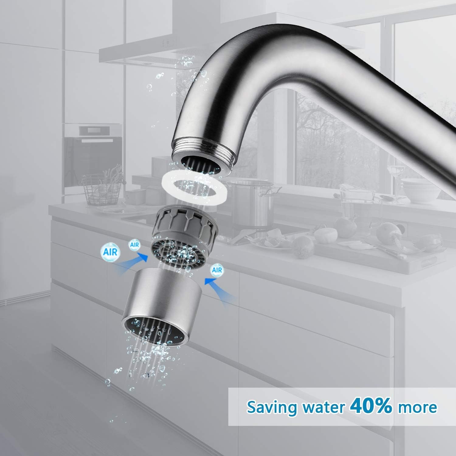 Fossa High Pressure 360° Swivel Stainless Steel Kitchen Faucet with High L Bend Spout - 257mm Silver for Modern Kitchens