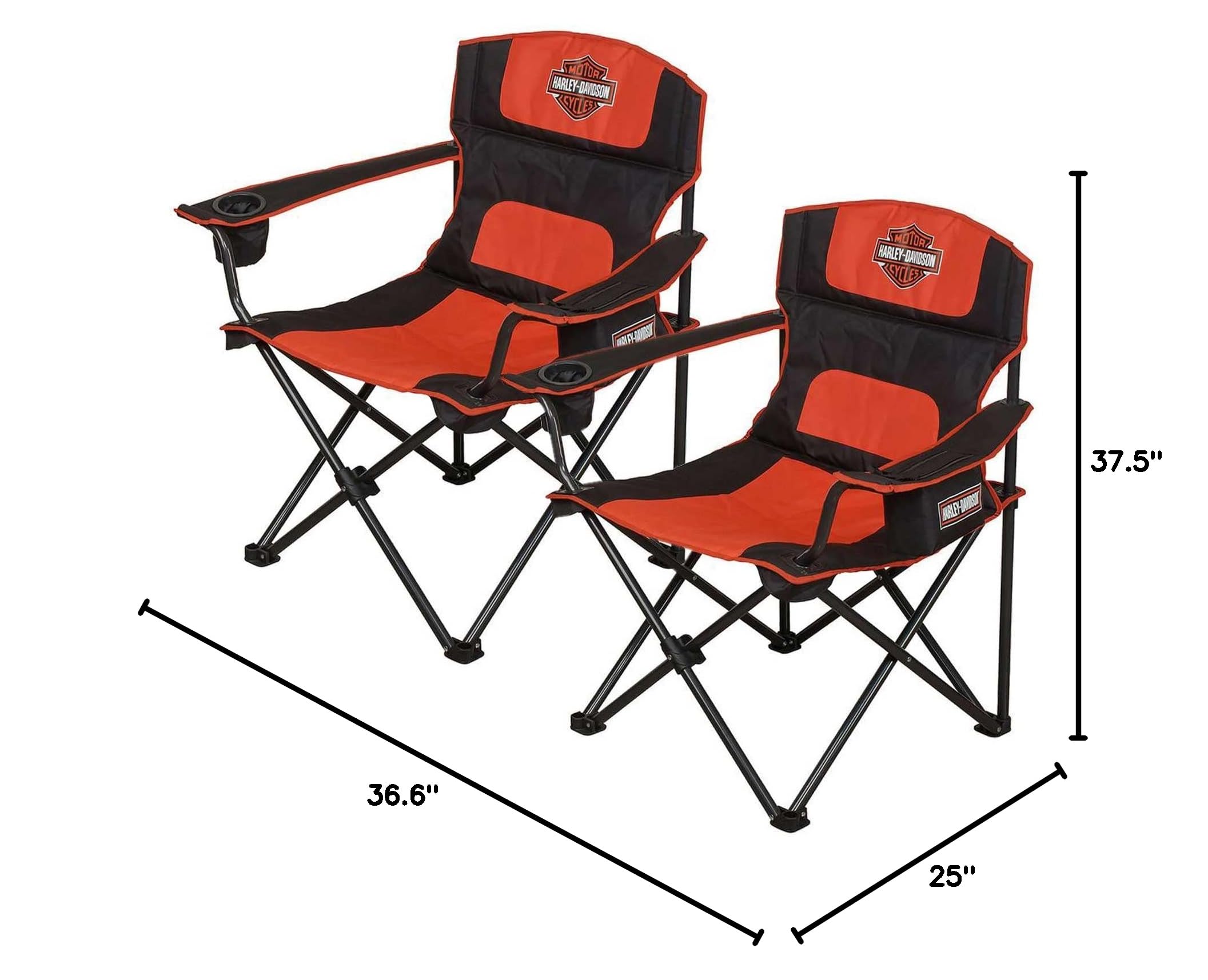 Harley-Davidson Bar & Shield Deluxe Folding Chairs with Carry Bags - Set of 2 Heavy Duty Camping Chairs for Outdoor Events, Tailgating & Backyard BBQs