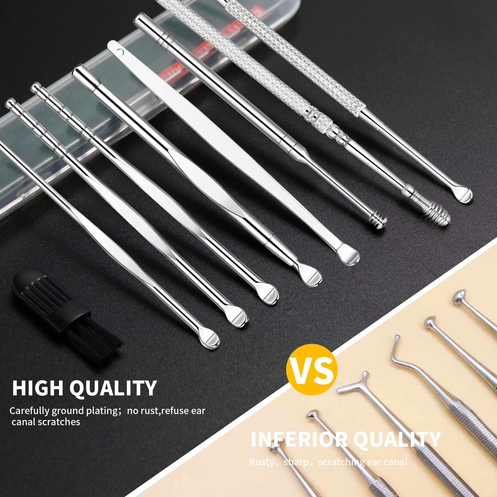 9-Piece Ear Wax Removal Kit - Medical Grade Ear Cleaning Tools with Curette, Brush & Storage Box - Safe for Kids & Adults - Silver | Perfect for Home, Travel & Personal Hygiene Care